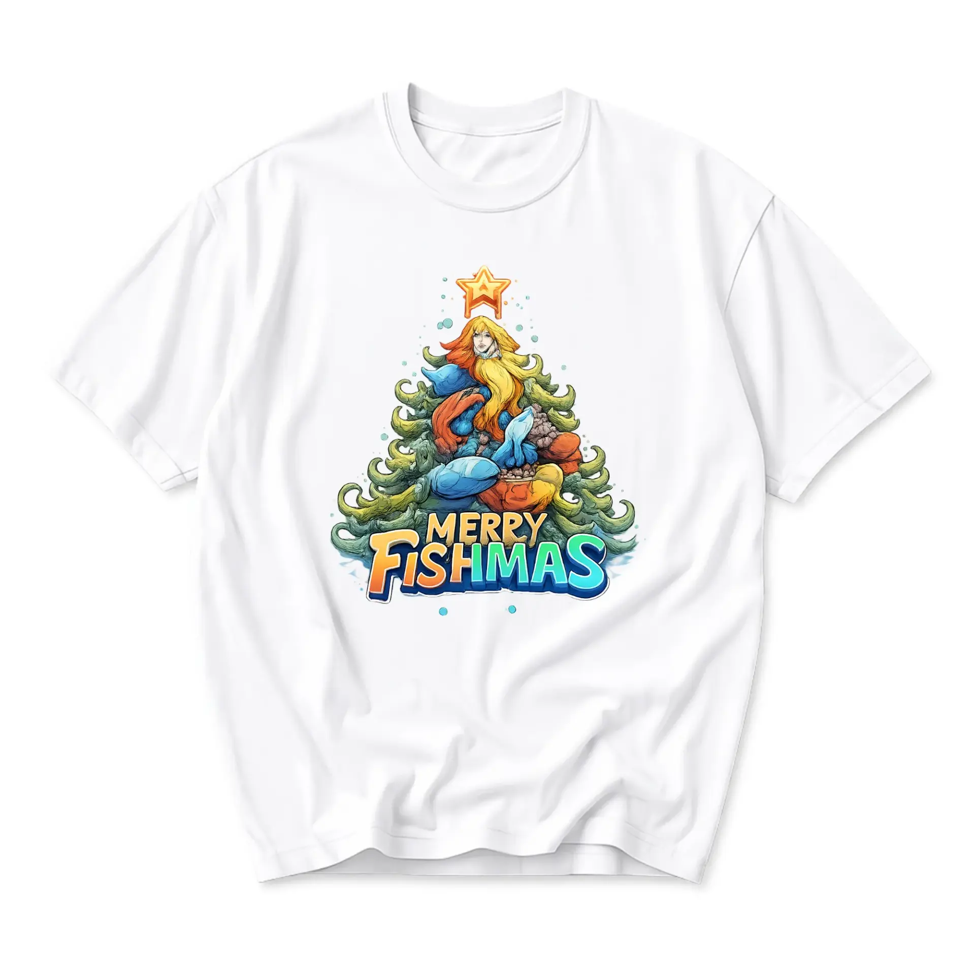 Funny Shirt Merry Fishmas Holiday Graphic Tee Unisex Casual Apparel Festive Sea Themed Crew Neck Top