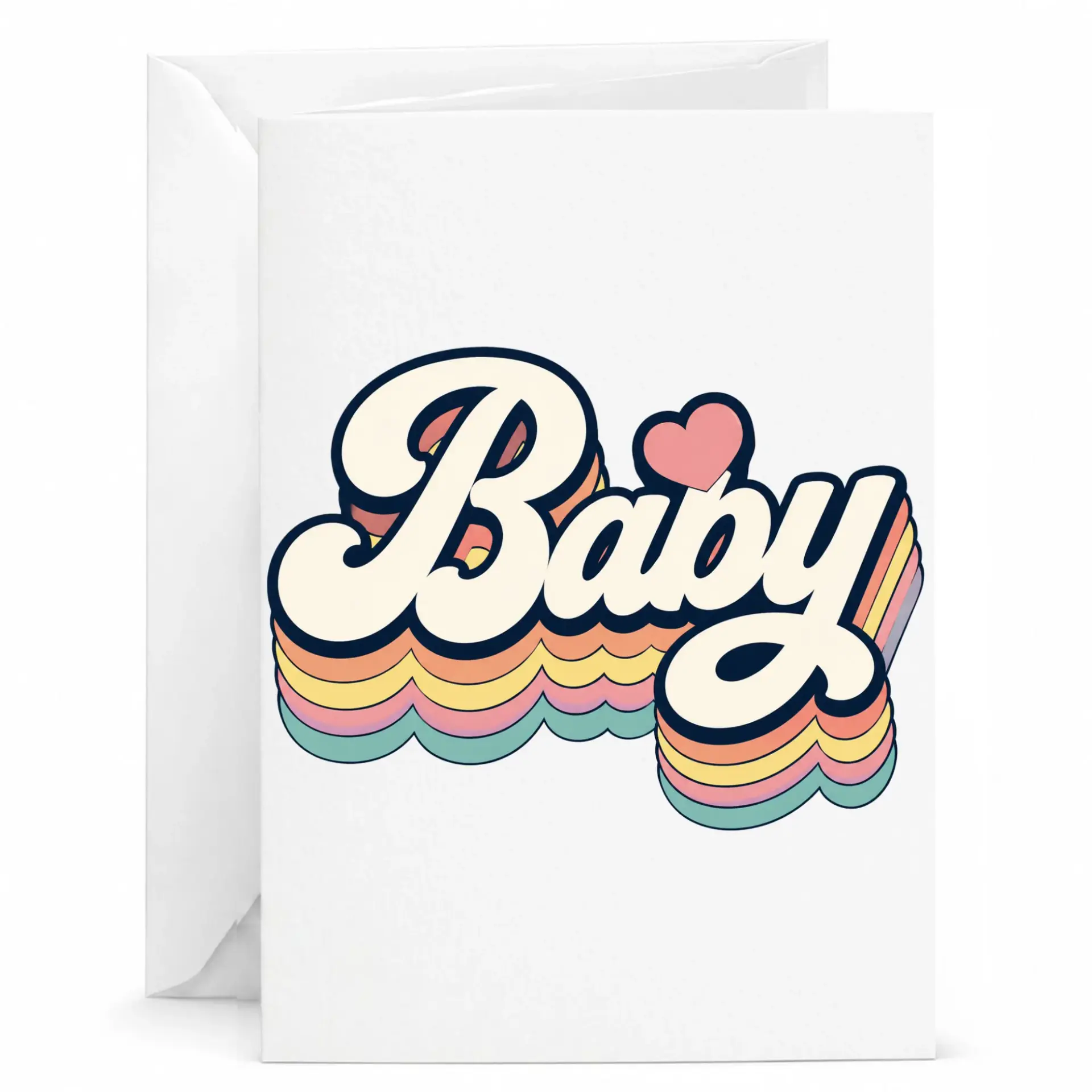 Greeting Card Baby Retro Style Typography Design Aesthetic Pastel Colors Folded Note Card for Special Occasions