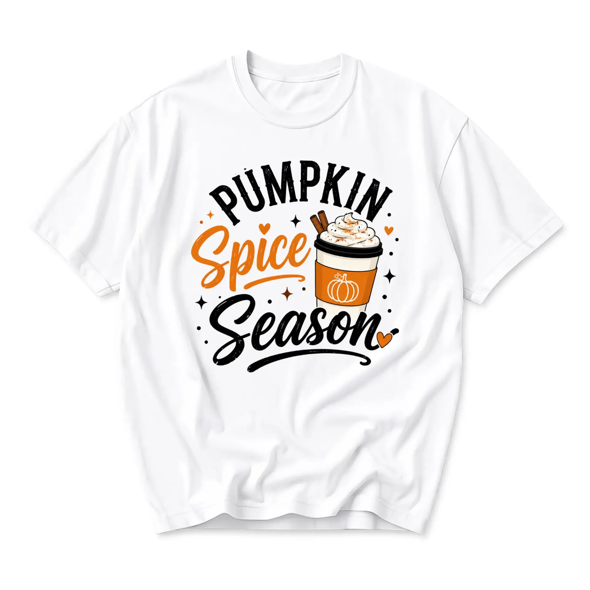 Graphic Tee Pumpkin Spice Season Autumn Beverage Shirt Unisex Crew Neck Soft Cotton Blend Casual Fall Fashion Apparel