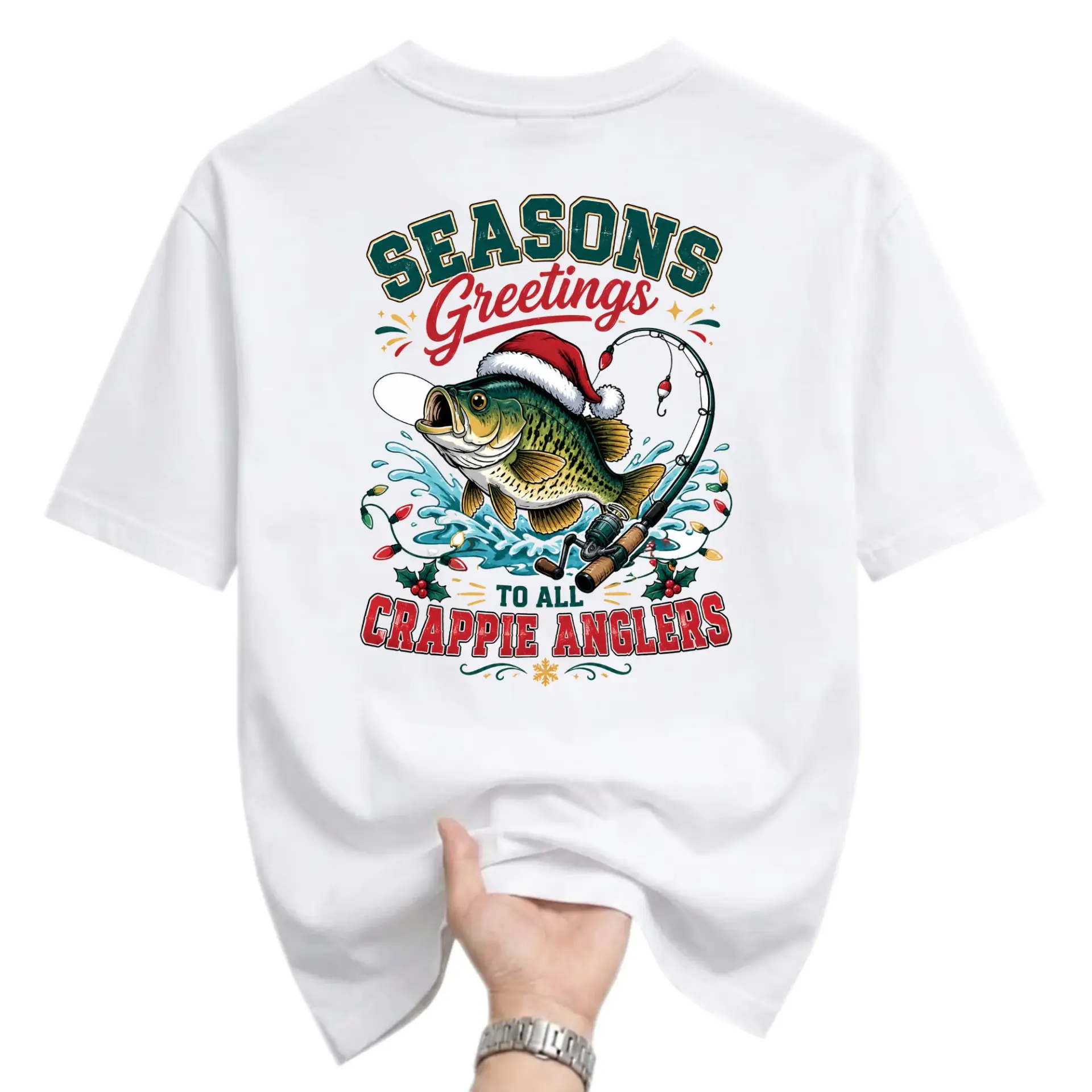 Funny Shirt Seasons Greetings Crappie Anglers Graphic Tee Holiday Fishing