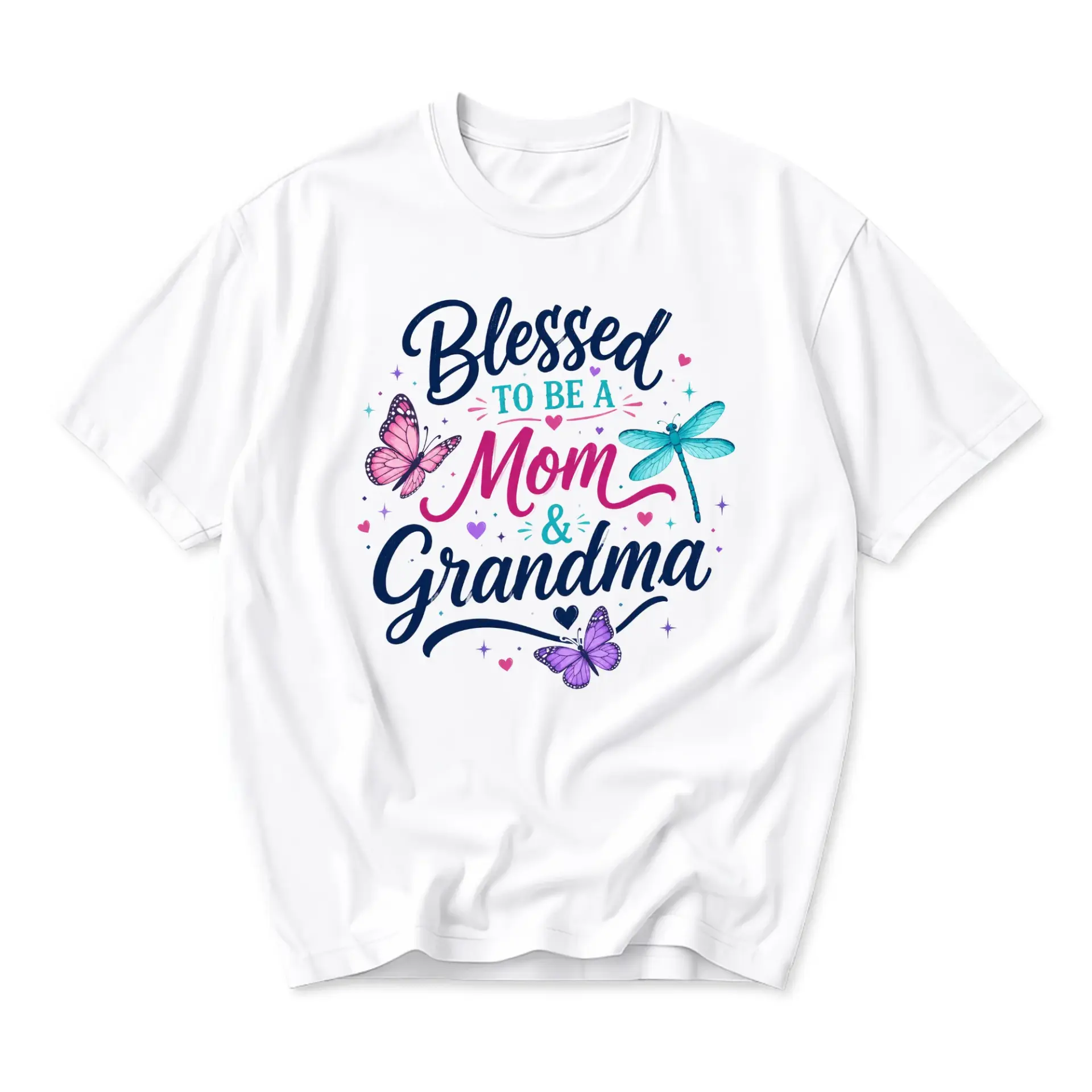 Graphic Tee Blessed to Be a Mom and Grandma Shirt Floral Butterfly Inspired Unisex Casual Crew Neck Top
