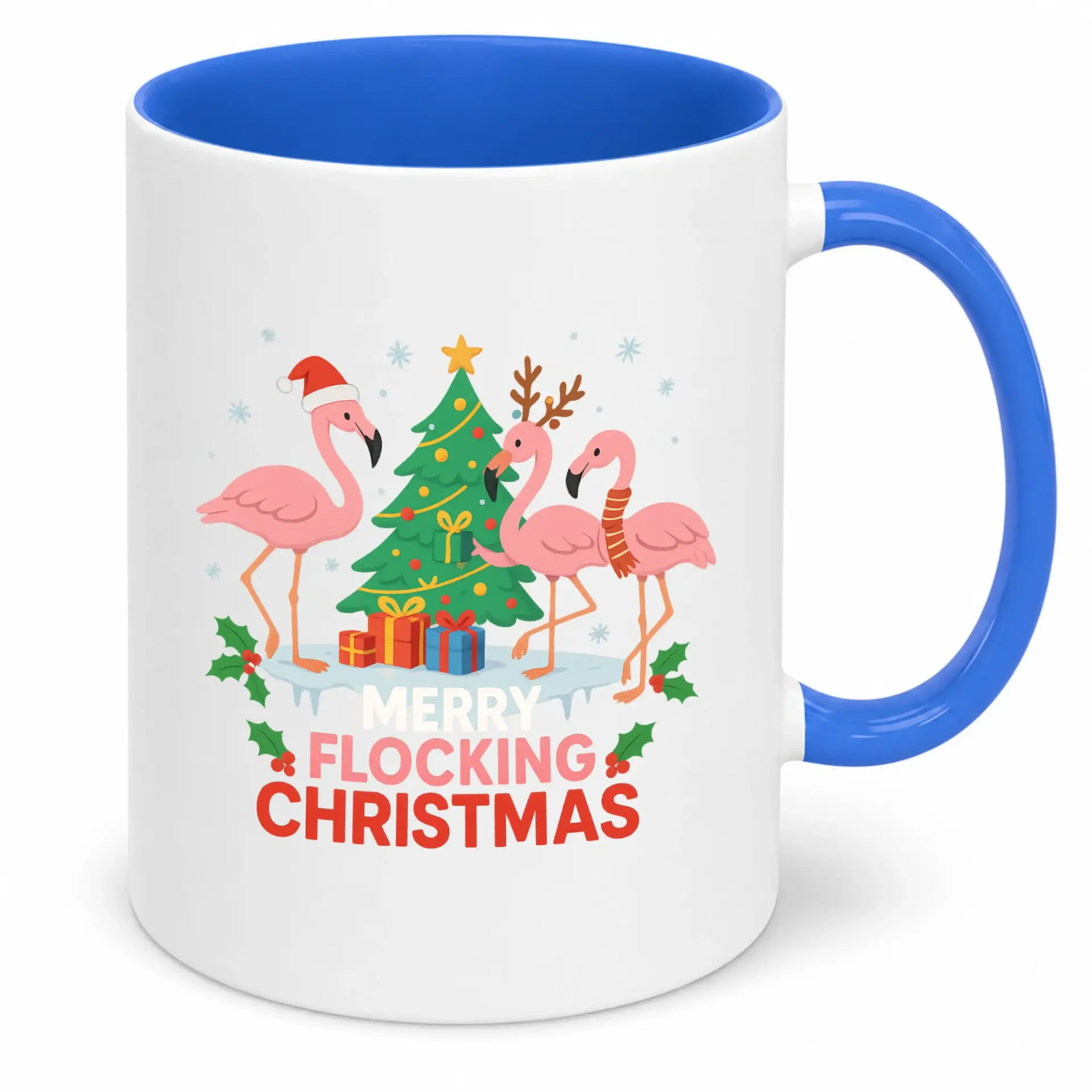 Funny Christmas Flamingo Coffee Mug, Humorous Holiday Pun Ceramic Beverage Cup, Unique Gift for Festive Season or Home Kitchen Decor