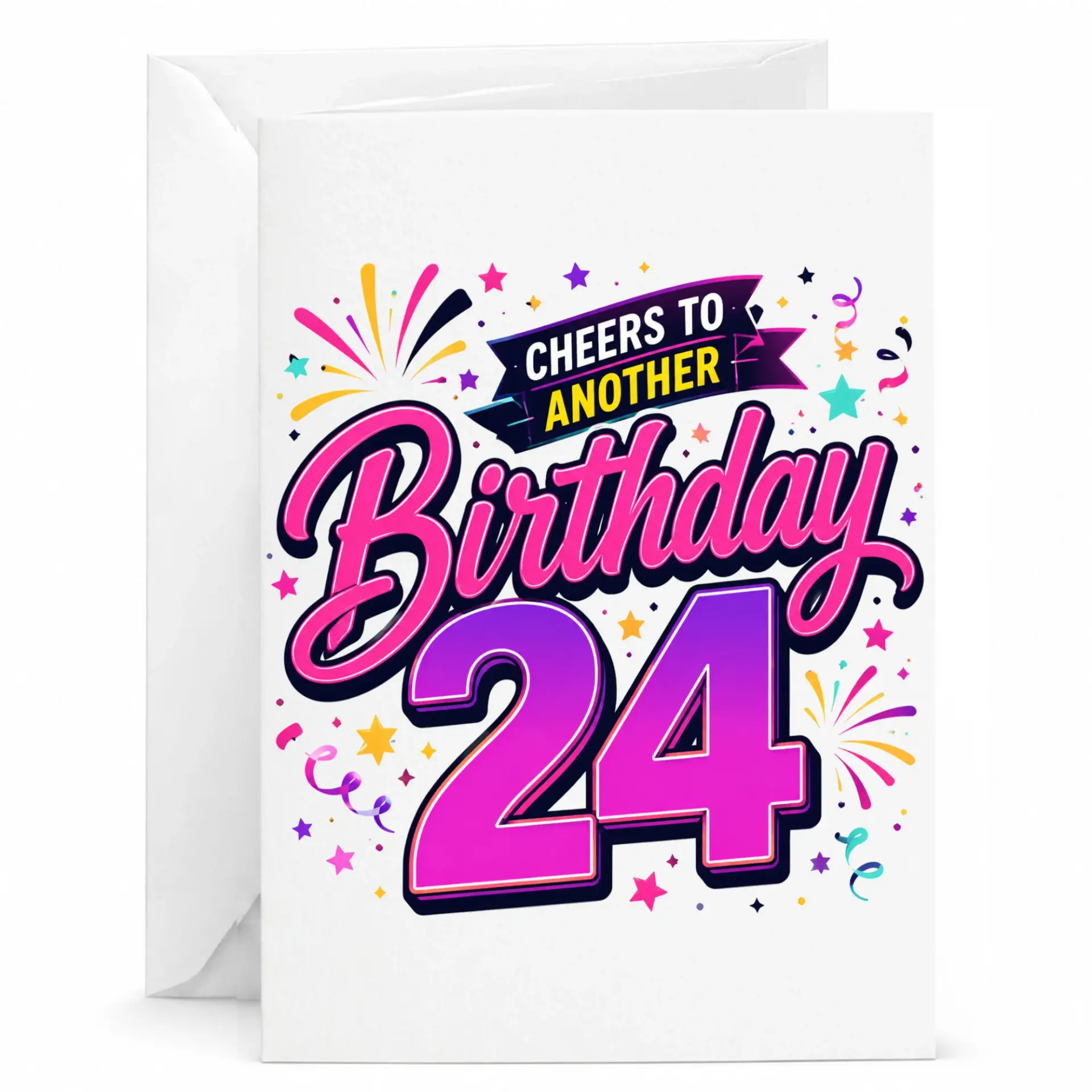 Birthday Card, Cheers to Another 24 Years Celebration Greeting Card for Twenty Fourth Birthday Party Milestone Event
