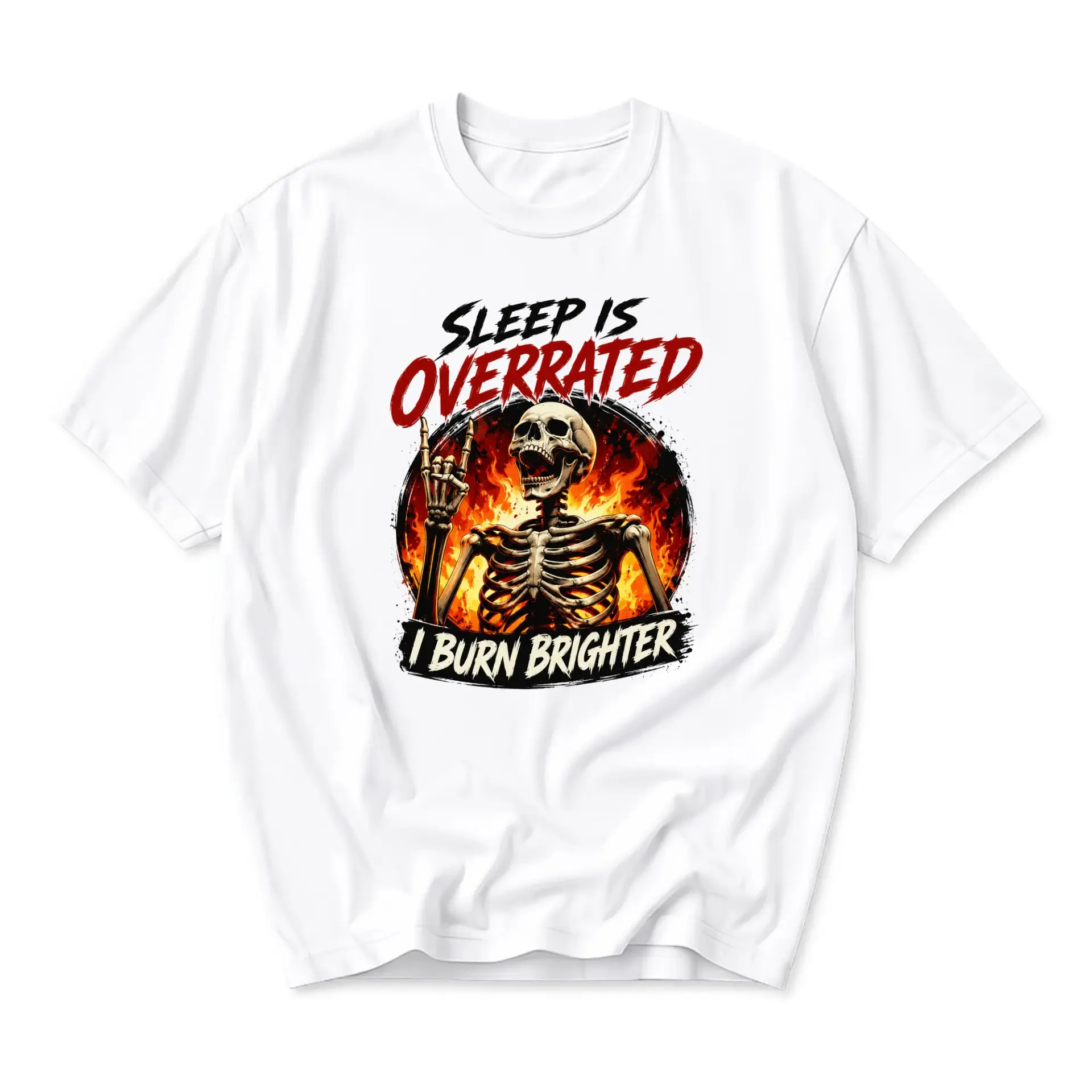 Graphic Tee Sleep Is Overrated Skeleton Fire Design Unisex Crew Neck Short Sleeve Casual Cotton Blend Apparel
