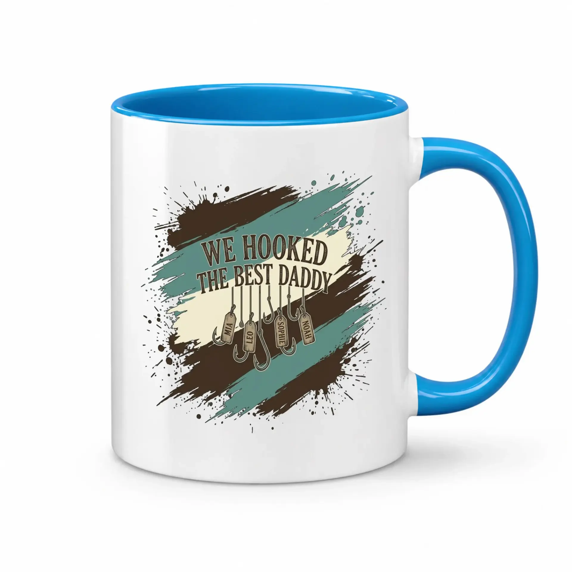 Personalized Fishing Themed Coffee Mug Decorative Beverage Cup for Dad Featuring Creative Hook and Name Design