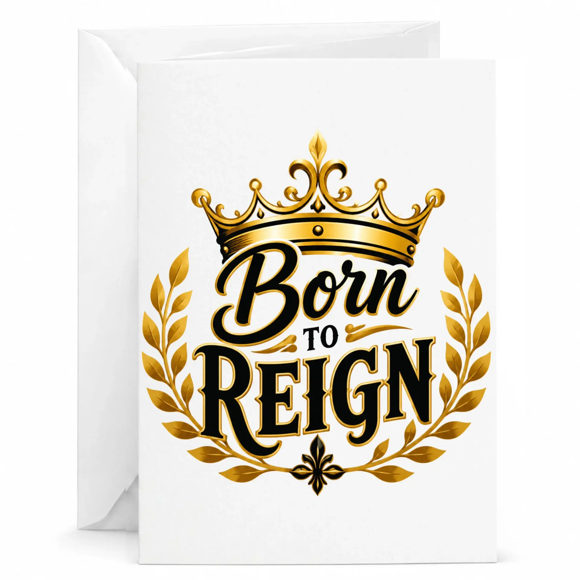 Greeting Card Born to Reign Gold Crown Design for Birthday Celebration and Royal Congratulations Note