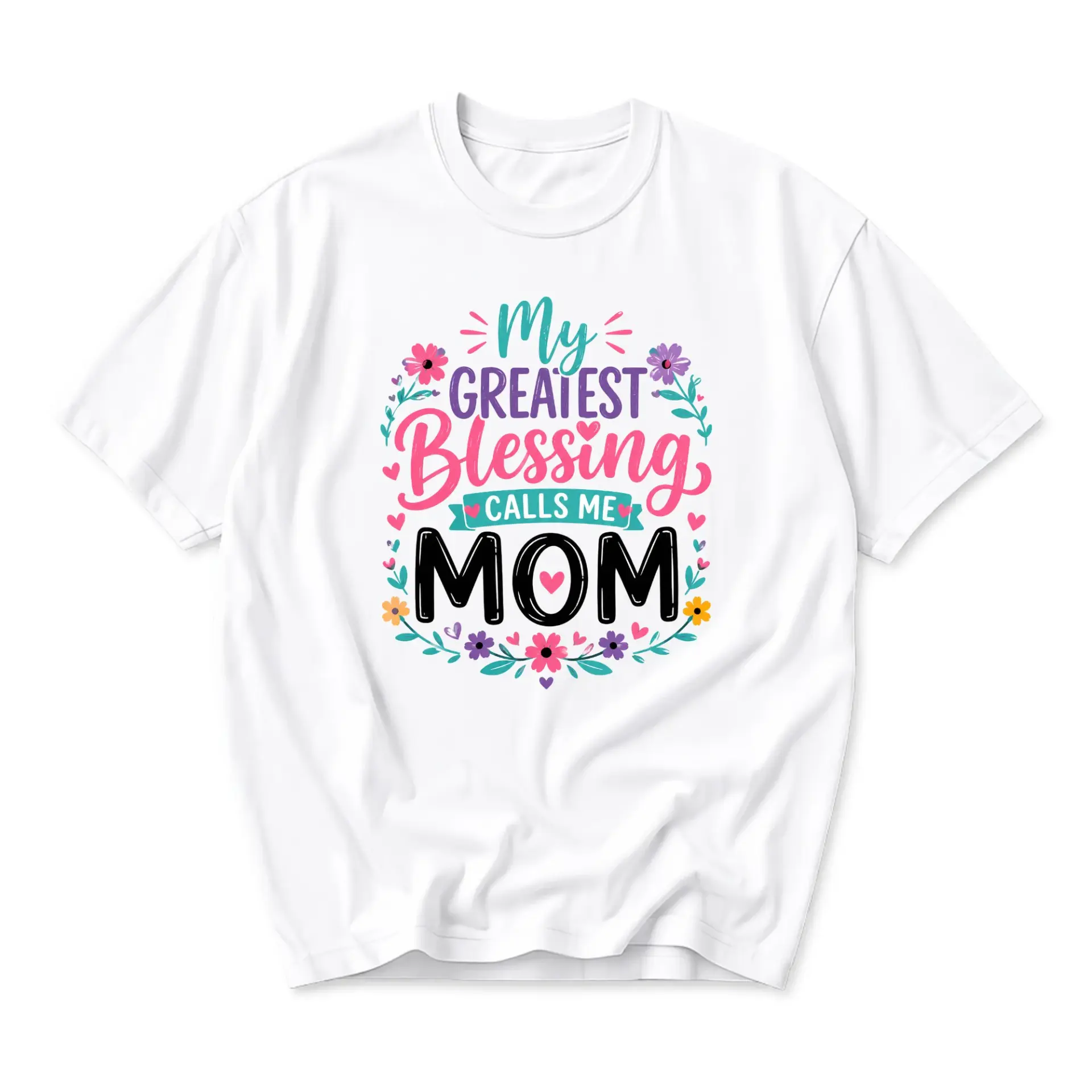 Graphic Tee My Greatest Blessing Calls Me Mom Floral Typography Unisex Casual Crew Neck Comfortable Cotton Shirt