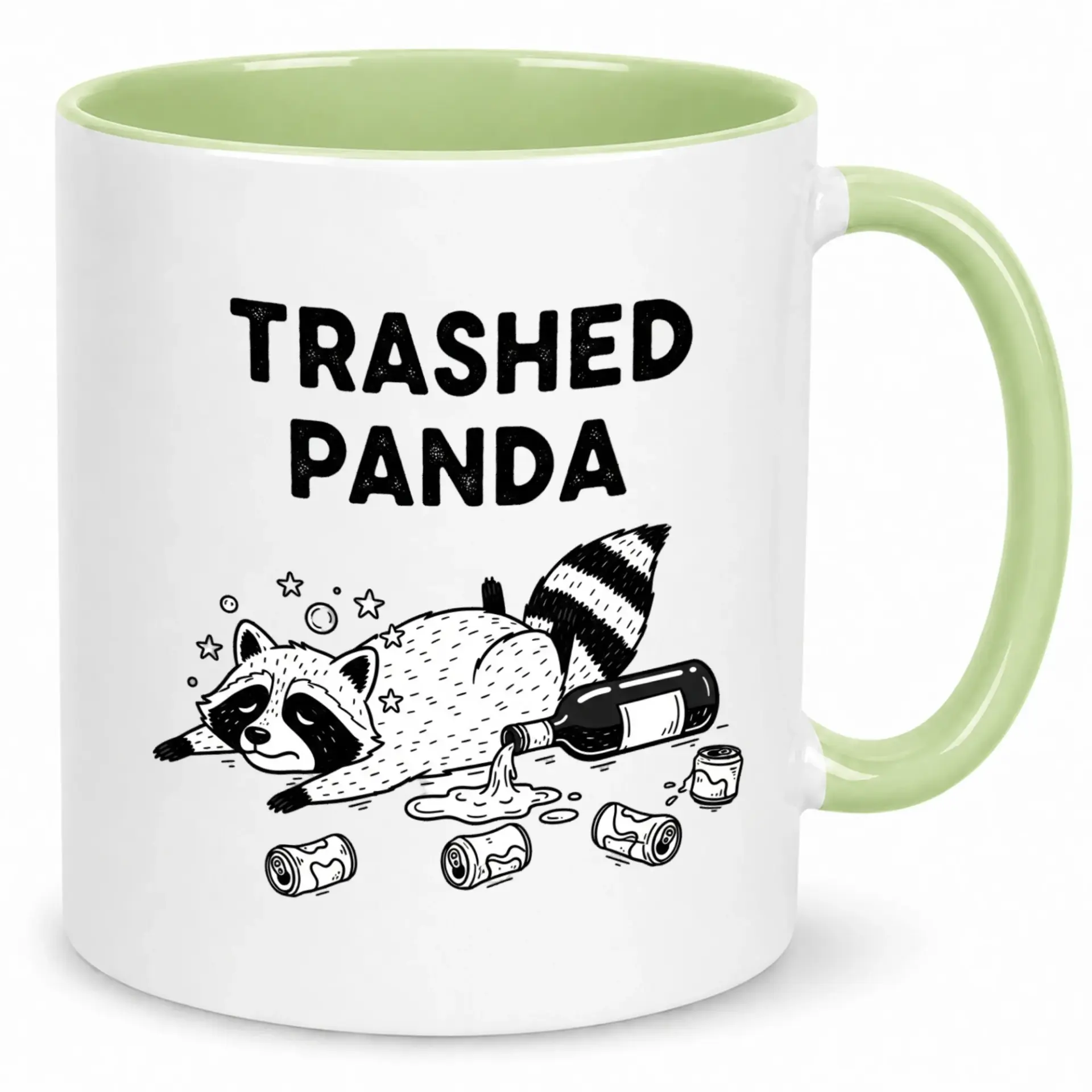 Funny Raccoon Trashed Panda Ceramic Coffee Mug - Humorous Animal Design Beverage Cup for Office or Home Kitchen