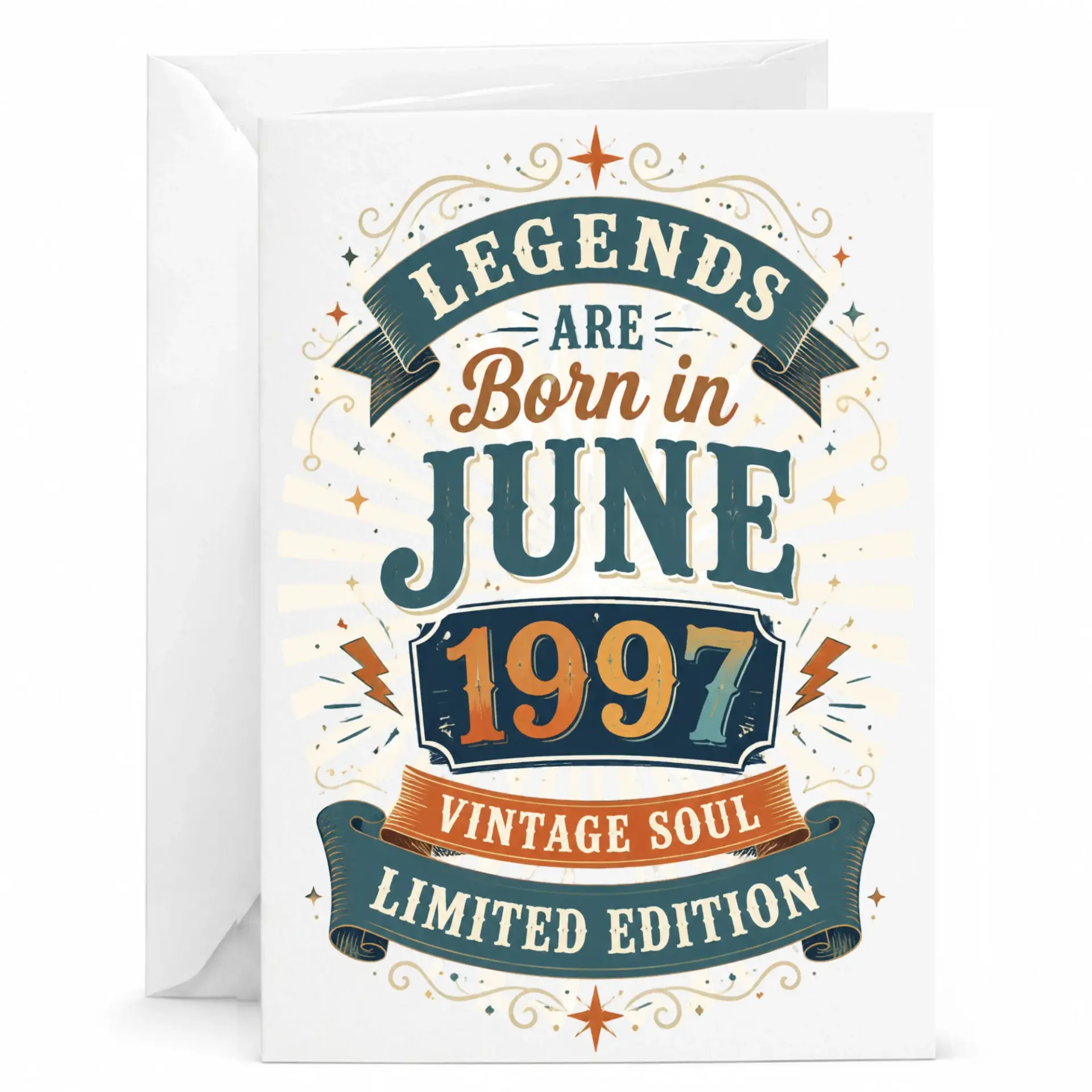 Birthday Card Legends Are Born in June 1997 Vintage Soul Limited Edition Graphic Stationery Greeting Card for Milestone