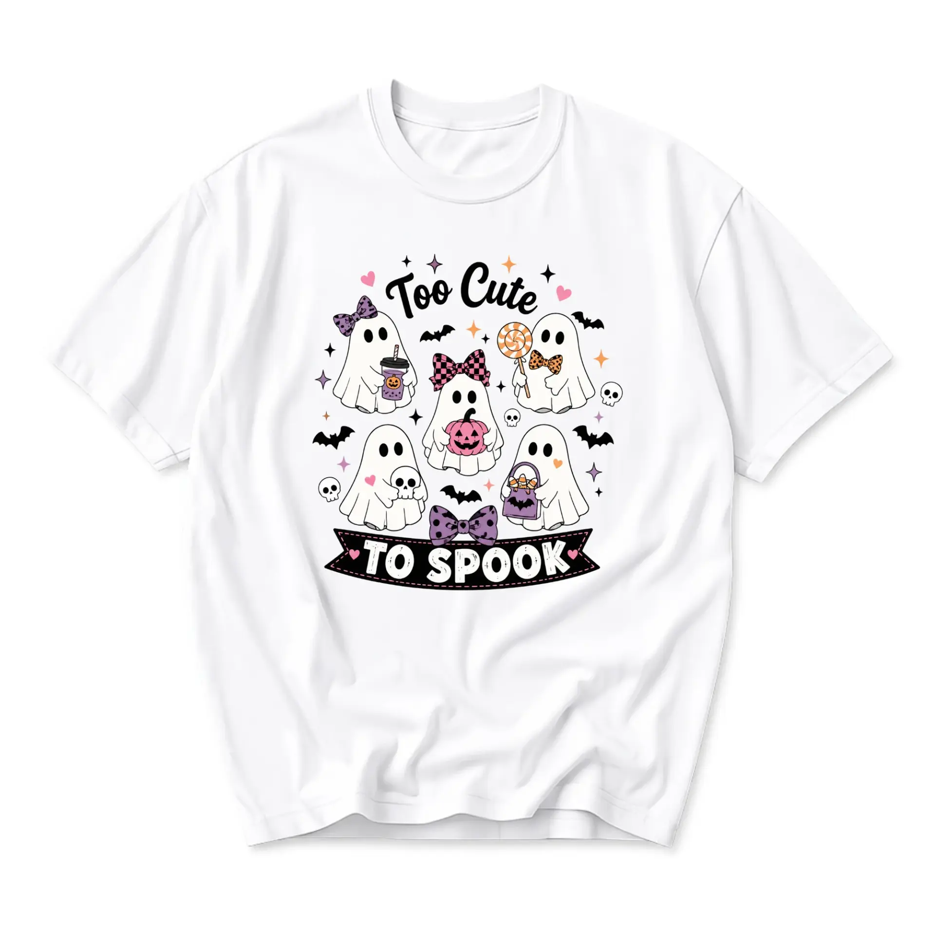 Graphic Tee Too Cute to Spook Ghost Halloween Shirt Unisex Casual Crew Neck Soft Cotton Blend Everyday Outfit