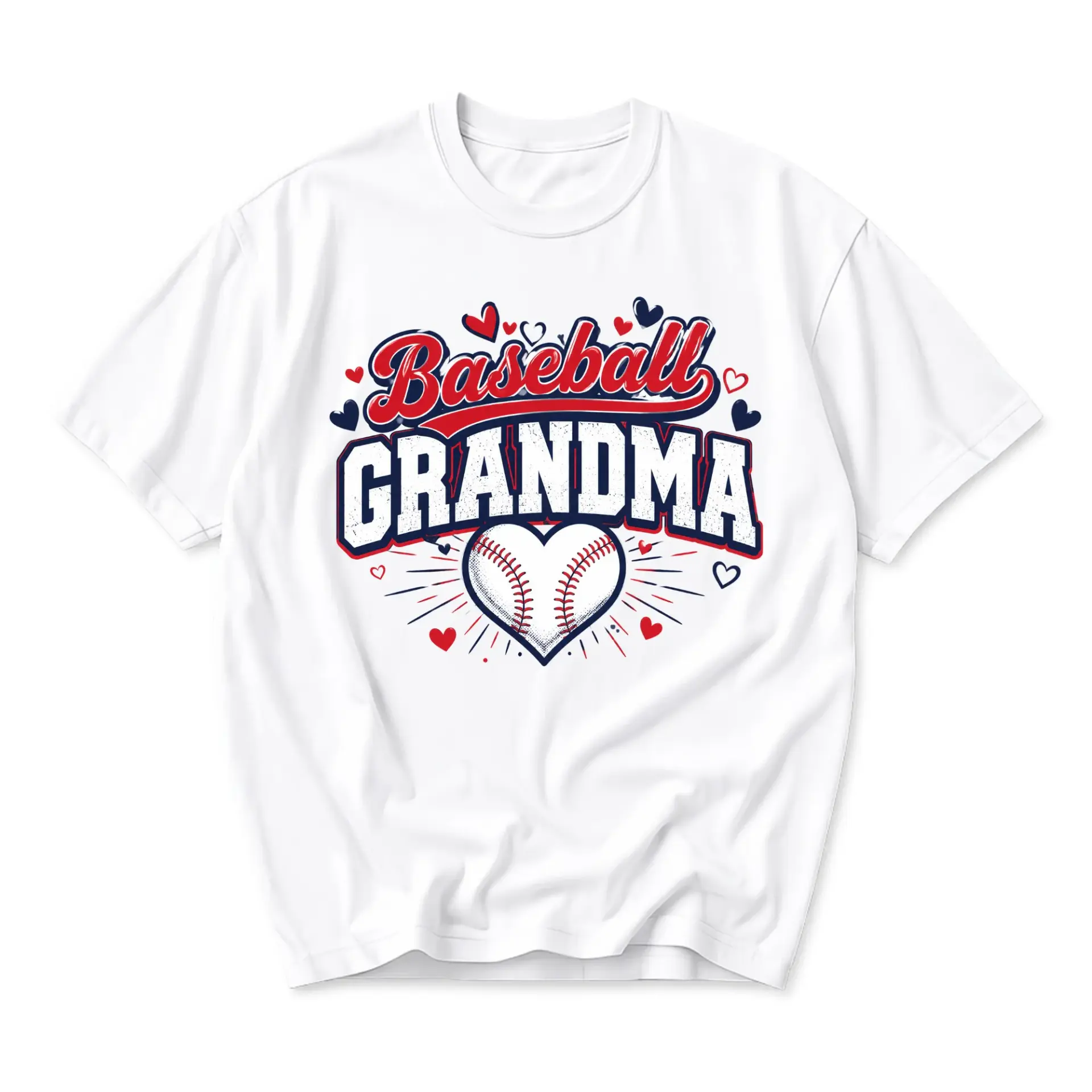 Graphic Tee Baseball Grandma T-Shirt Featuring Heart Shaped Sport Design