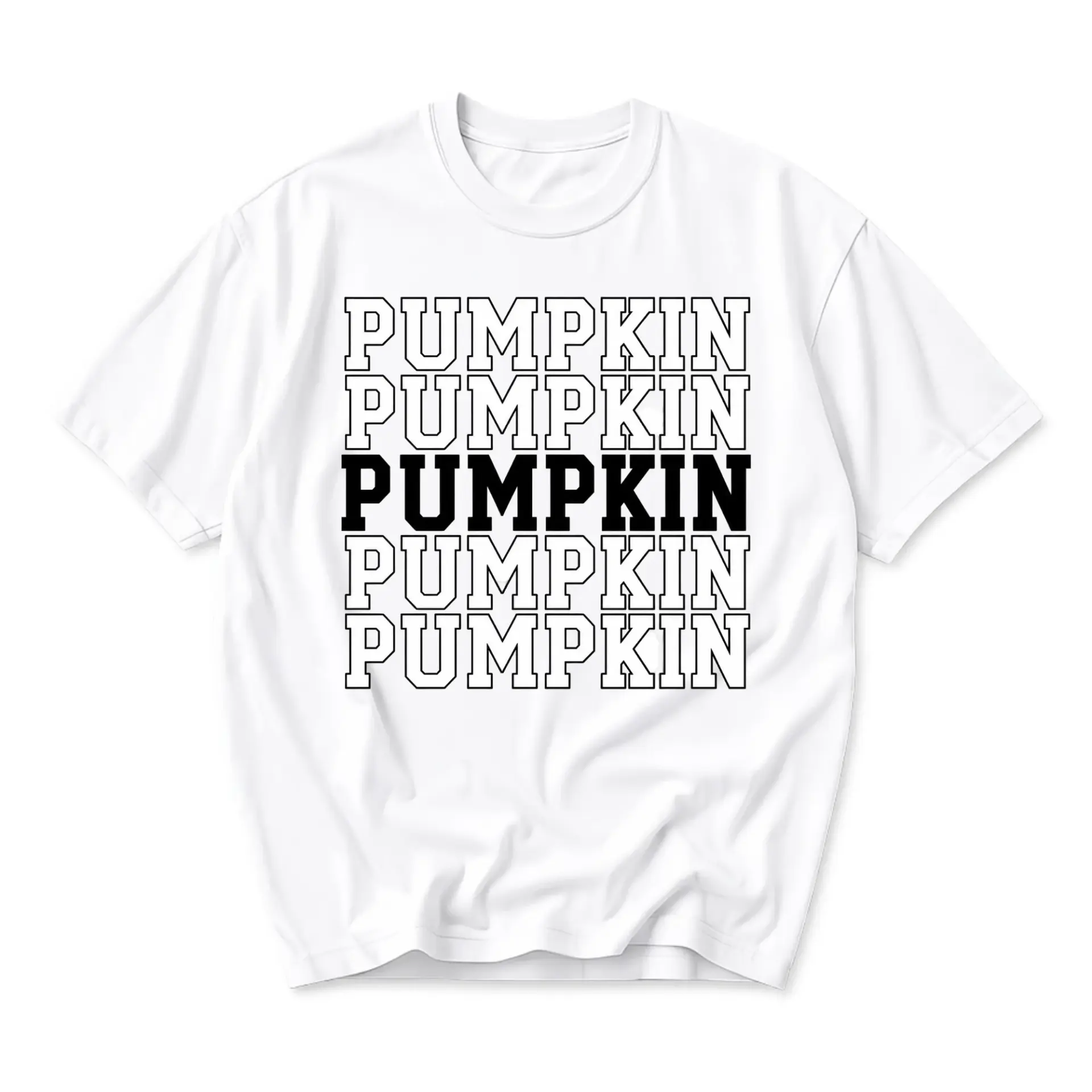 Graphic Tee Pumpkin Repeat Text Design Casual Unisex Cotton Blend Crew Neck Short Sleeve Top for Everyday Apparel Wear