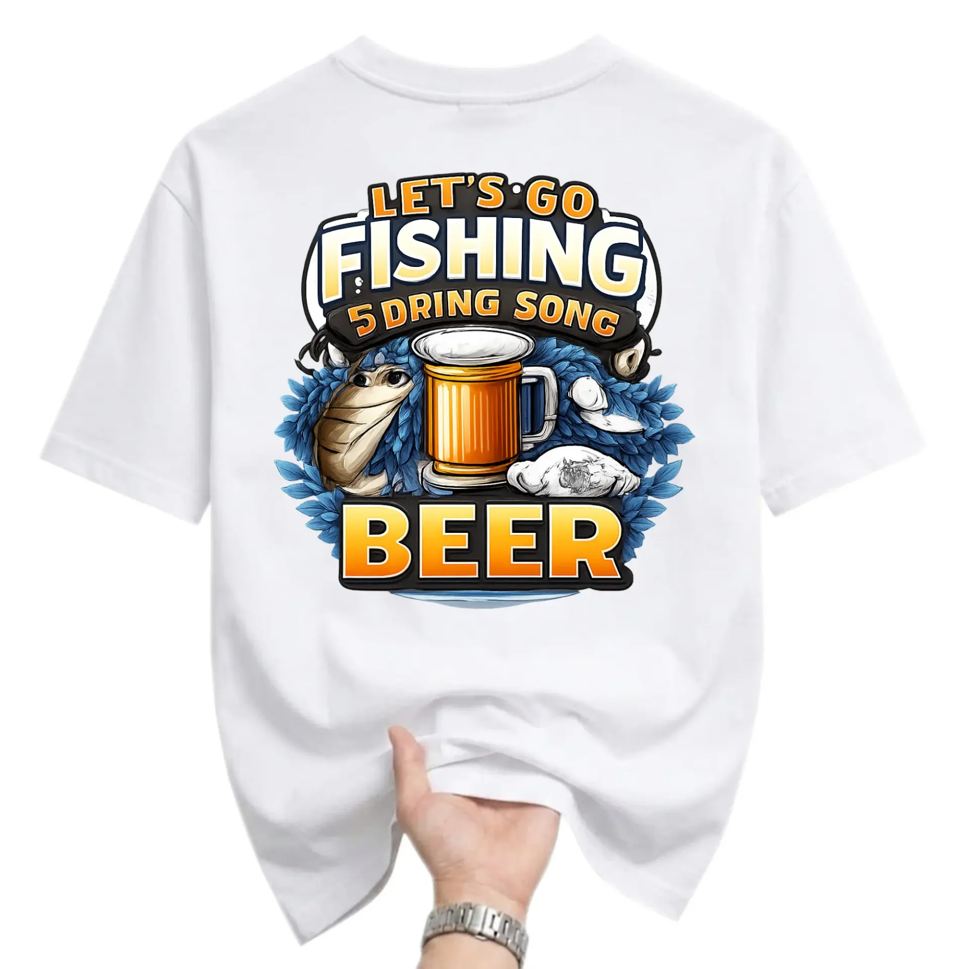 Funny Shirt Let's Go Fishing Beer Graphic Tee Unisex Crew Neck Casual Everyday Apparel for Outdoor Enthusiasts and Friends