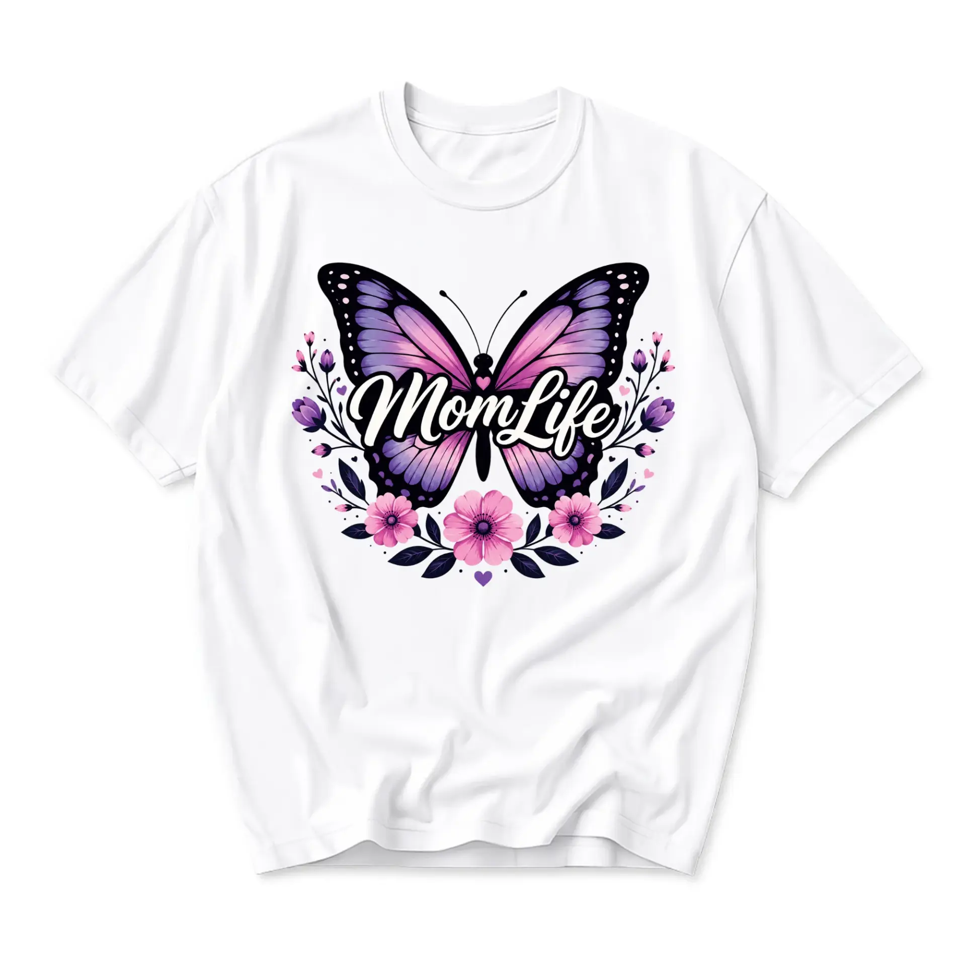 T-shirt Mom Life Butterfly Floral Graphic Tee Unisex Crew Neck Casual Everyday Wear Soft Cotton Blend White Shirt