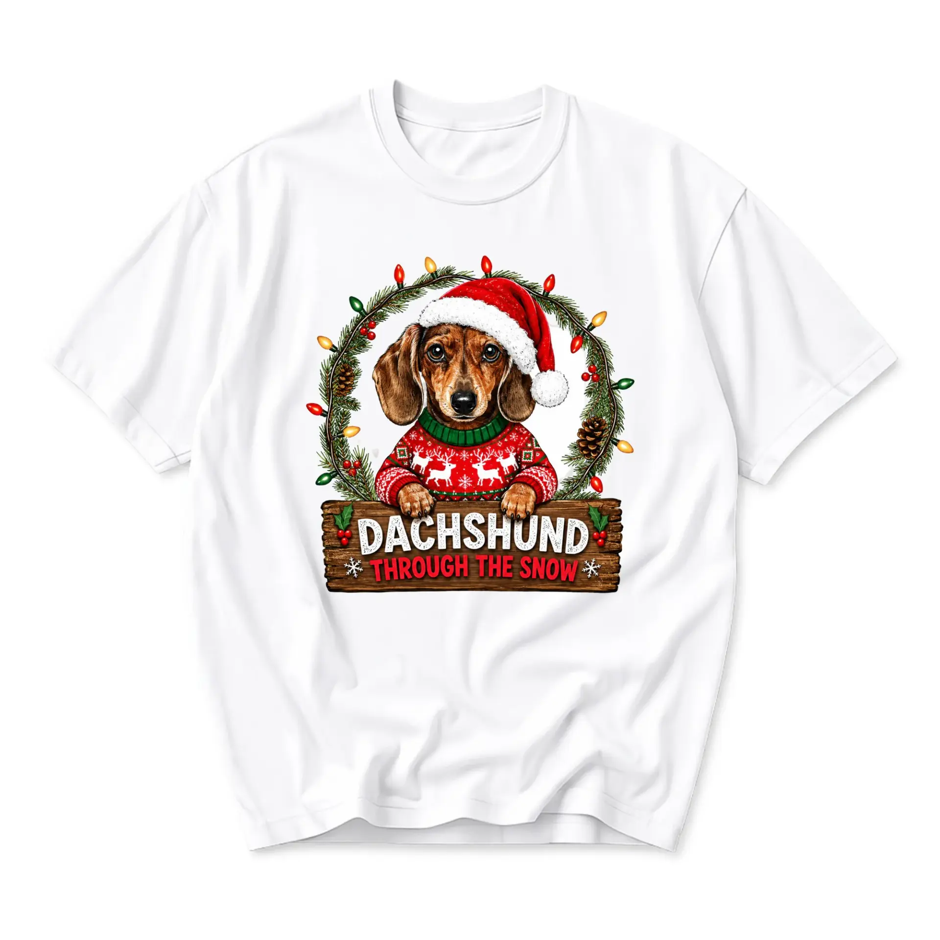 Graphic Tee Dachshund Through the Snow Funny Holiday Shirt Christmas Print