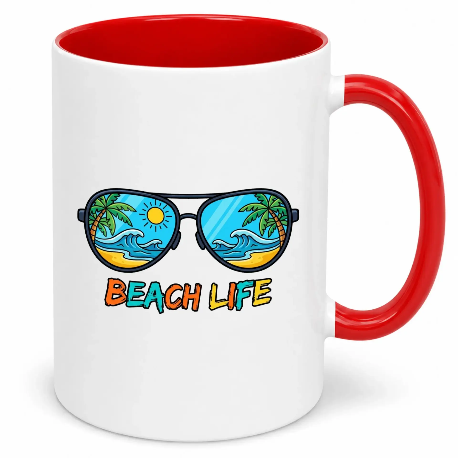 Ceramic Coffee Mug with Vibrant Beach Life Sunglasses Design, Perfect for Summer Drinks and Tropical Vacations