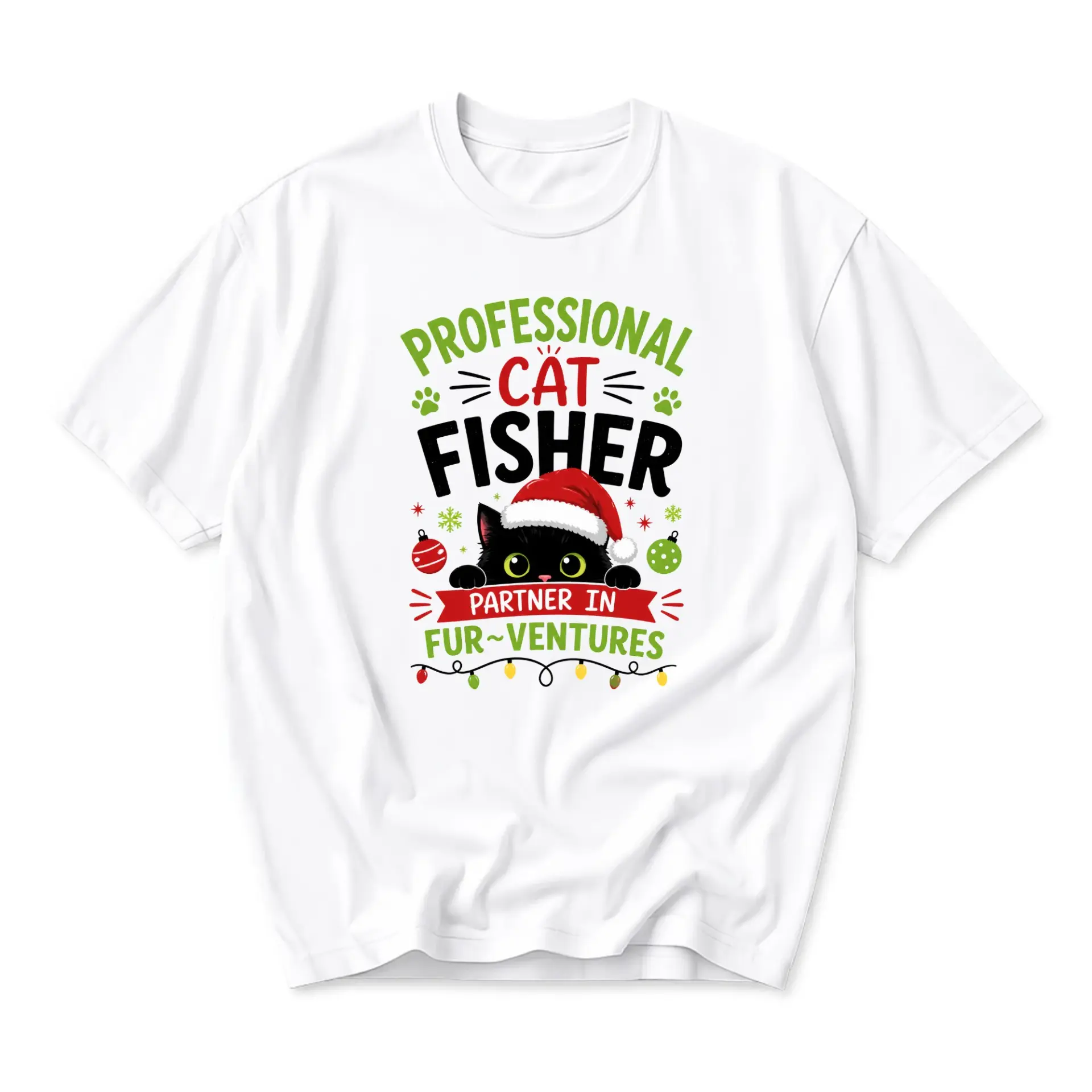 Funny Shirt Professional Cat Fisher Partner in Fur Ventures Holiday Graphic Printed Unisex Casual Crew Neck T-Shirt