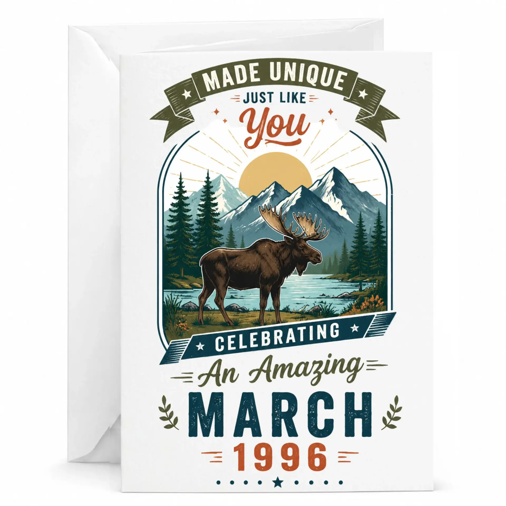 Greeting Card Made Unique Just Like You Celebrating an Amazing March 1996 Nature Inspired Vintage Style Birthday Card