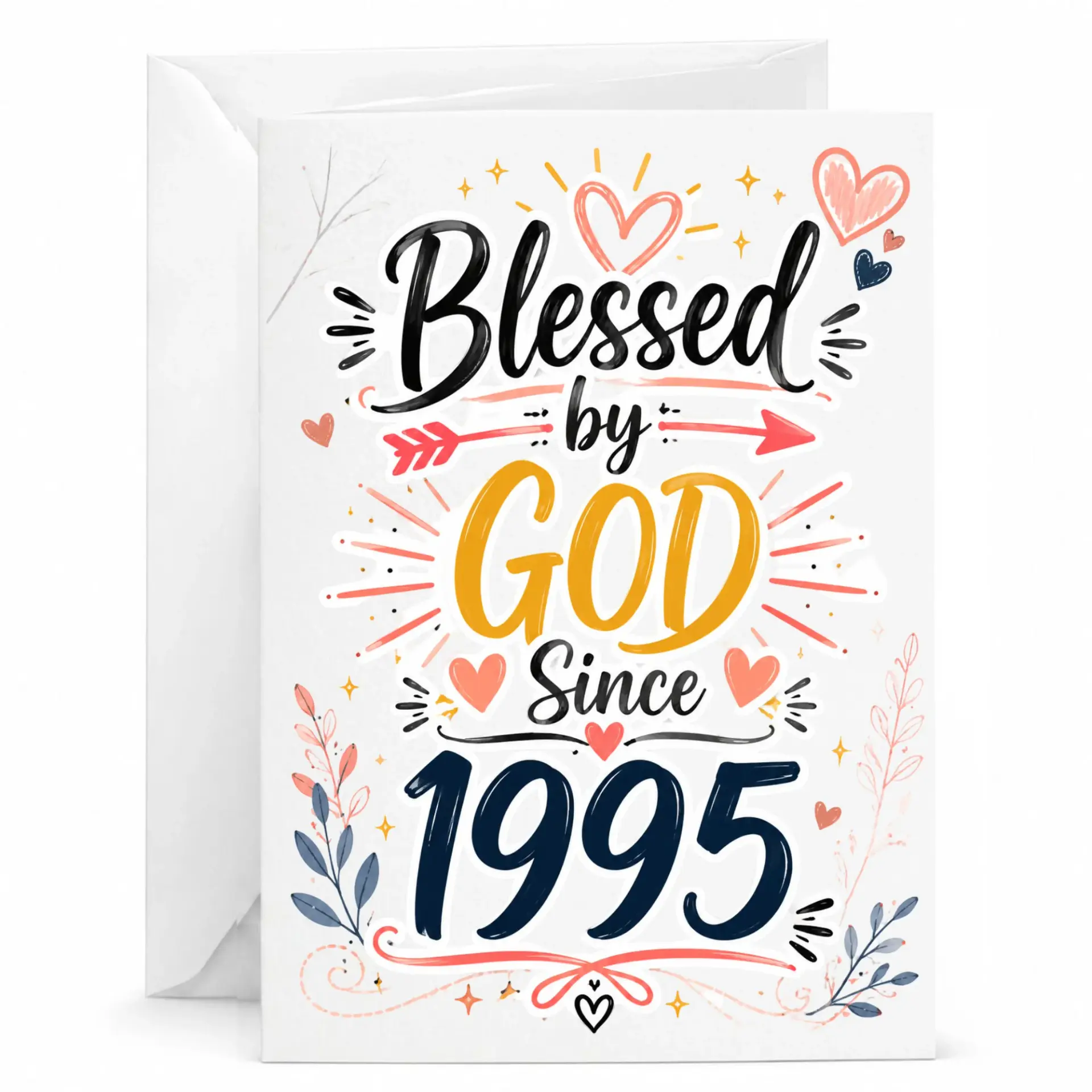 Blessed by God Since 1995 Greeting Card, Inspirational Keepsake for Birthday Anniversary Celebration and Encouragement
