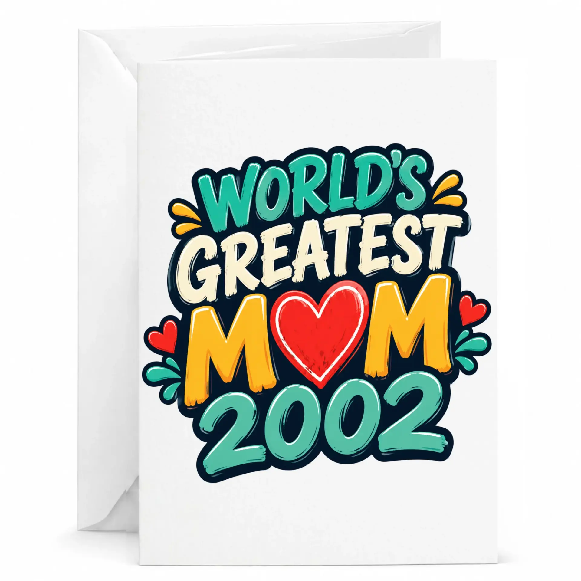 Greeting Card for Mom Featuring Vibrant World Greatest Mom 2002 Graphic Design on Premium Heavyweight Matte Cardstock