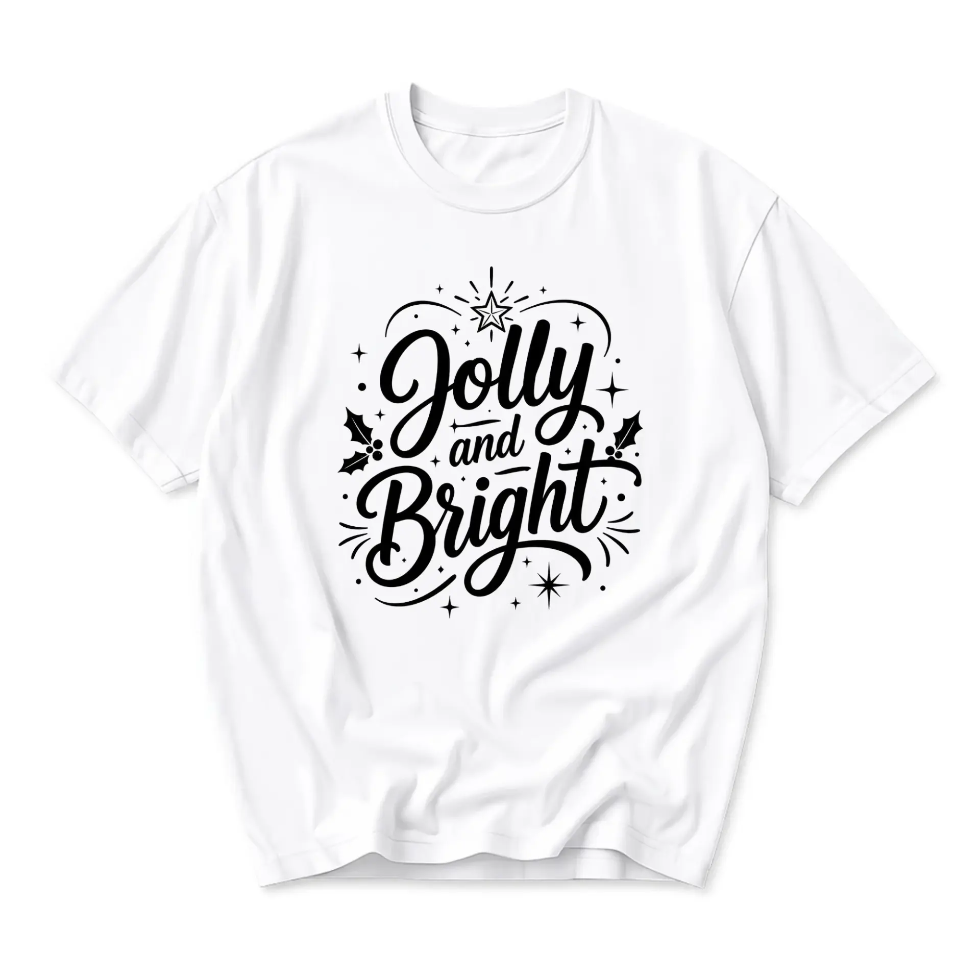 T-shirt Jolly and Bright Graphic Tee Holiday Winter Season Festive Minimalist Crew Neck Casual Cotton Unisex Shirt