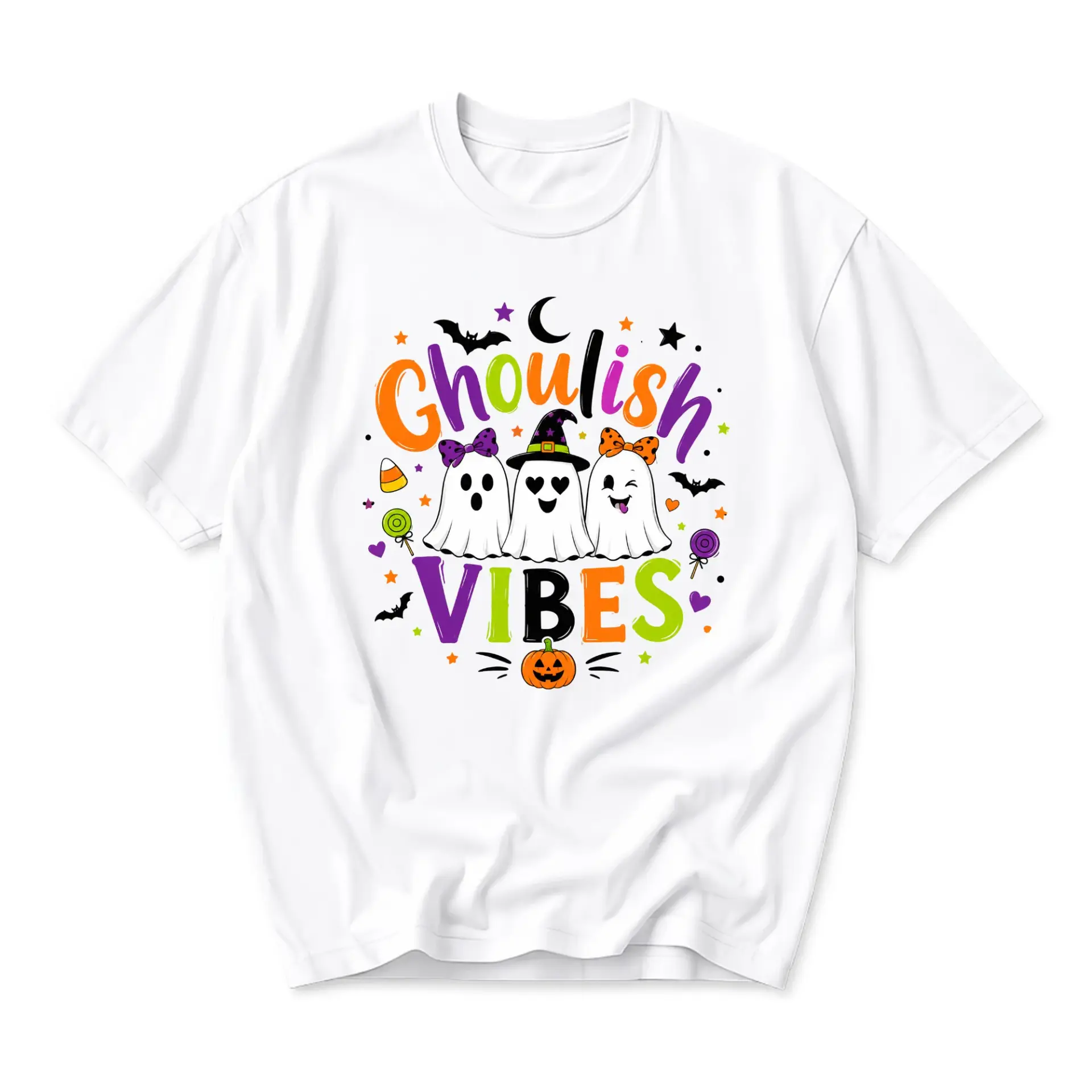 Graphic Tee Unisex Crew Neck Short Sleeve Shirt Halloween Ghoulish Vibes Cartoon Ghost Graphic Print Casual Apparel