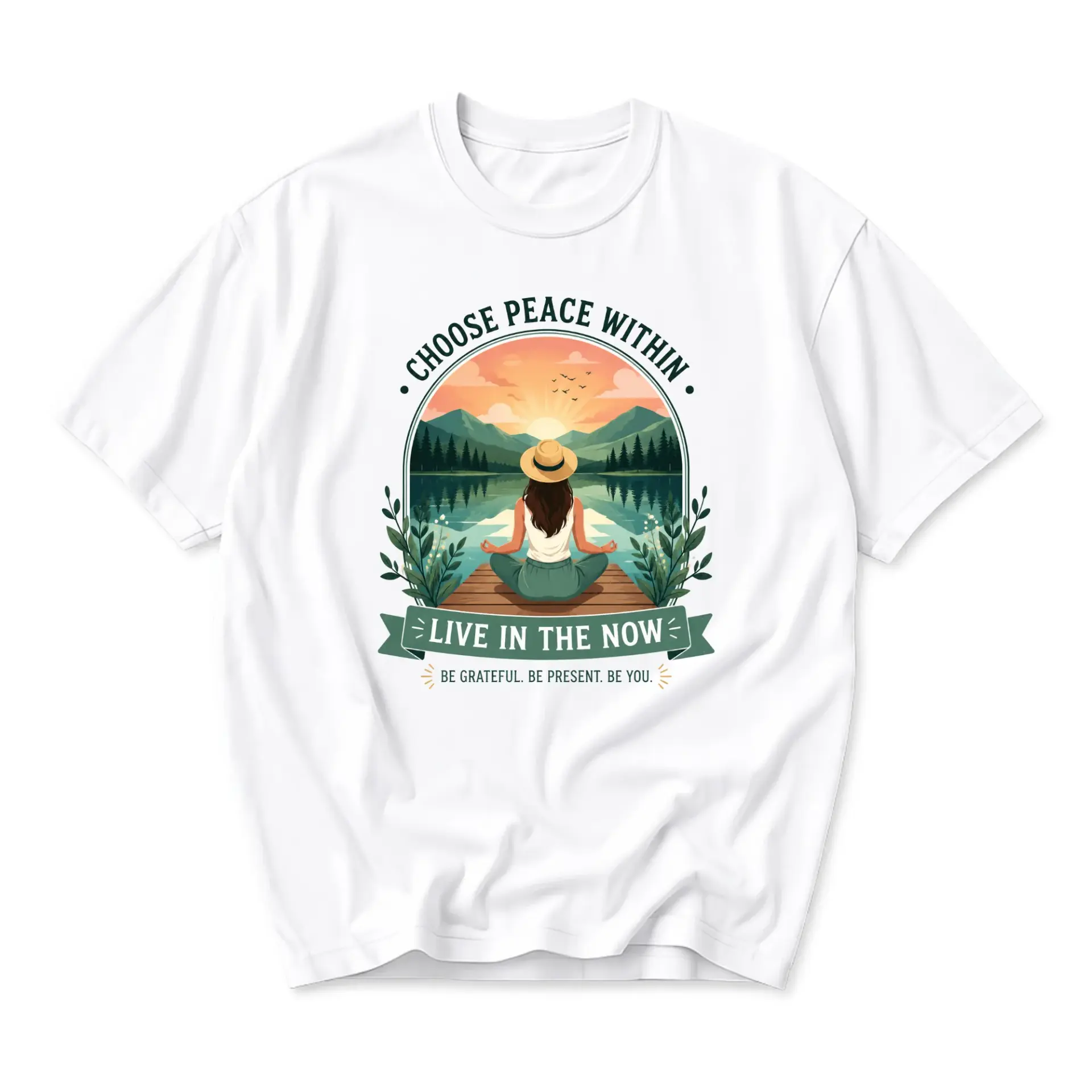 Graphic Tee Choose Peace Within Live in the Now Meditation Unisex Casual Short Sleeve Crew Neck Cotton T-Shirt