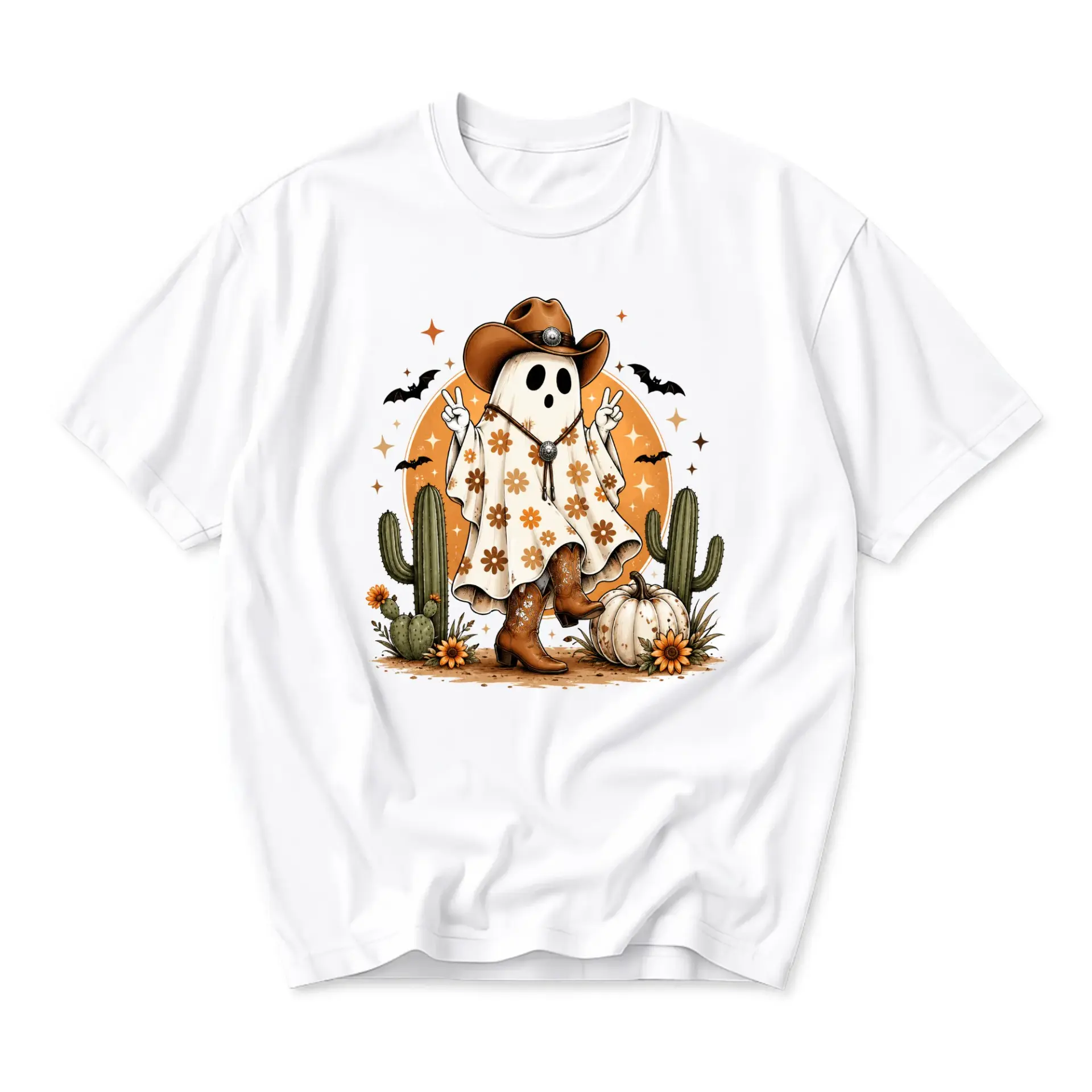 Graphic Tee Western Ghost Shirt Retro Cowboy Spirit T-Shirt Desert Autumn Vibe Unisex Crew Neck Casual Fashion Top