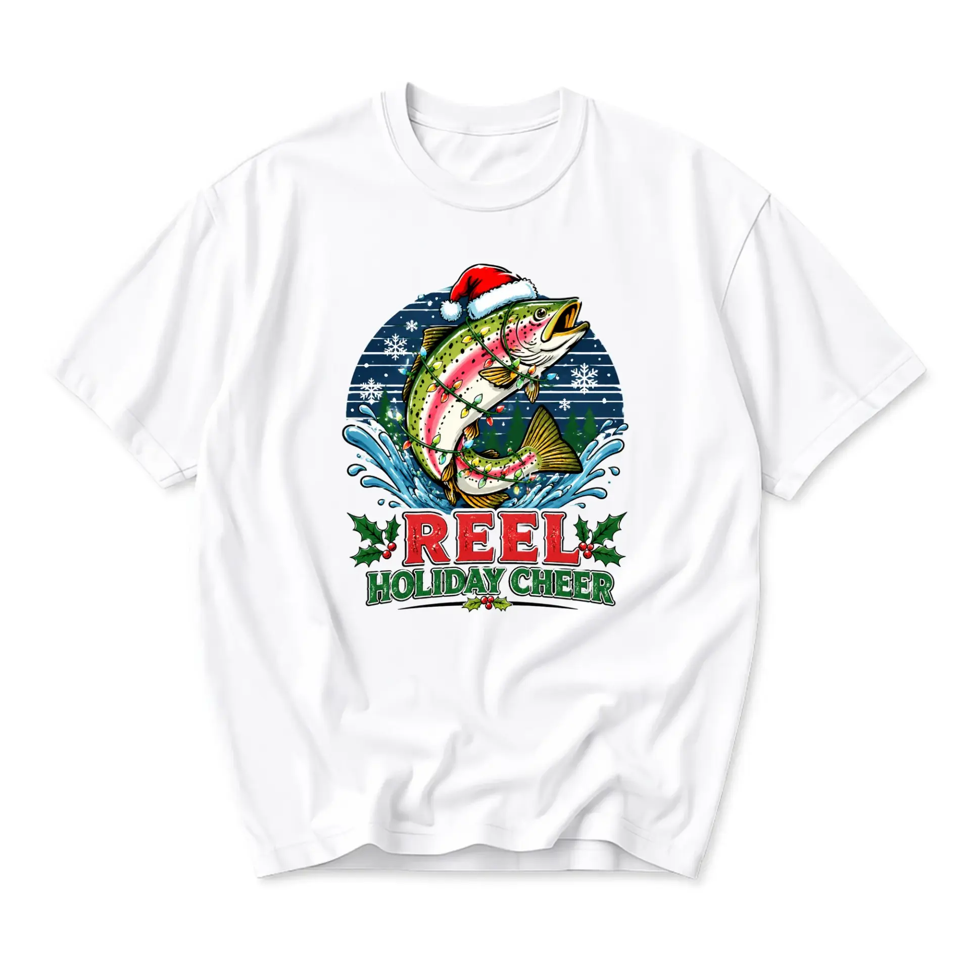 Funny Shirt Reel Holiday Cheer Christmas Fishing Graphic Tee Unisex Casual