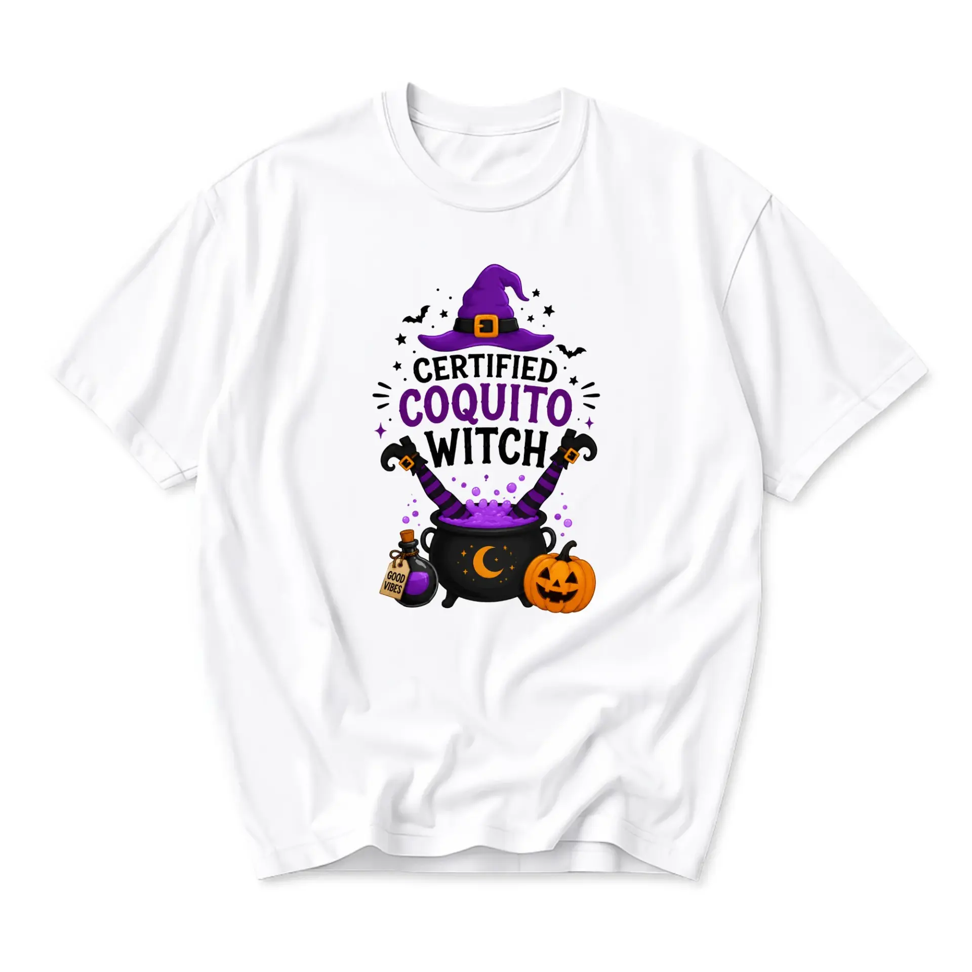 Funny Shirt Certified Coquito Witch Graphic Tee Seasonal Fall Holiday Humor Apparel for Women and Men Casual Crew Neck