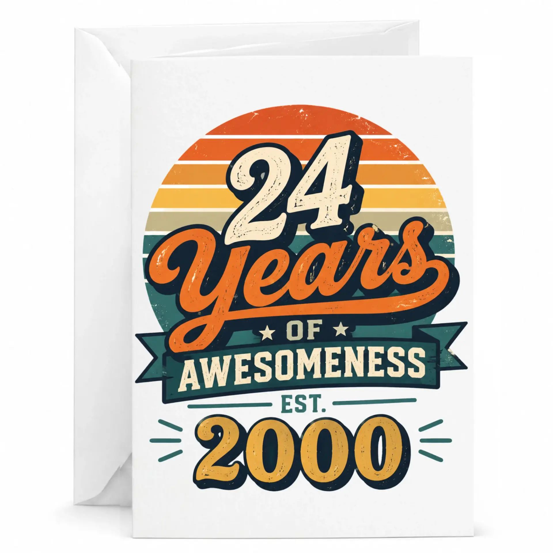 Birthday Card 24 Years of Awesomeness Est 2000 Retro Vintage Style Greeting Card for Milestone Celebration Anniversary