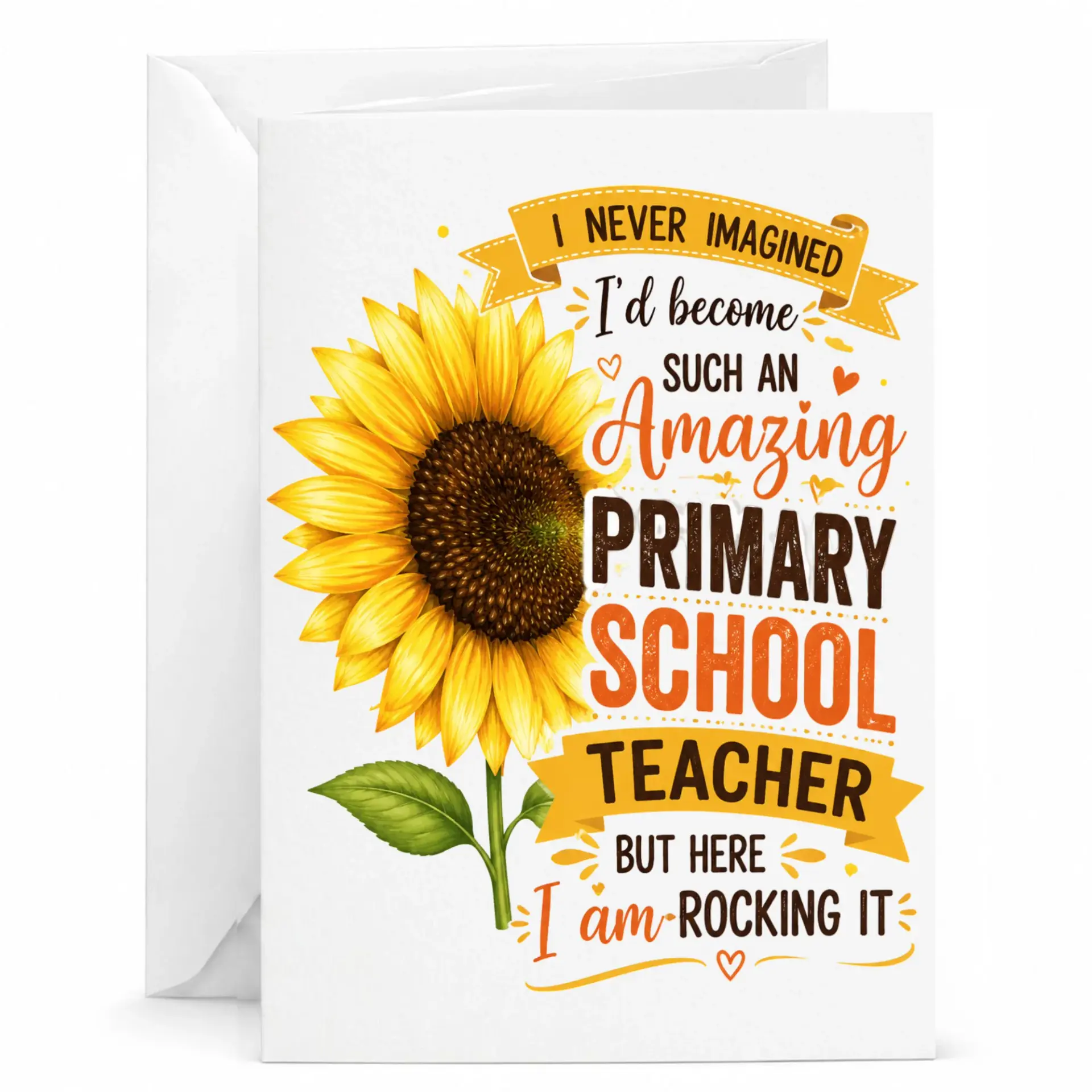 Card for Primary School Teacher Appreciation Greeting with Sunflower Design and Blank Interior