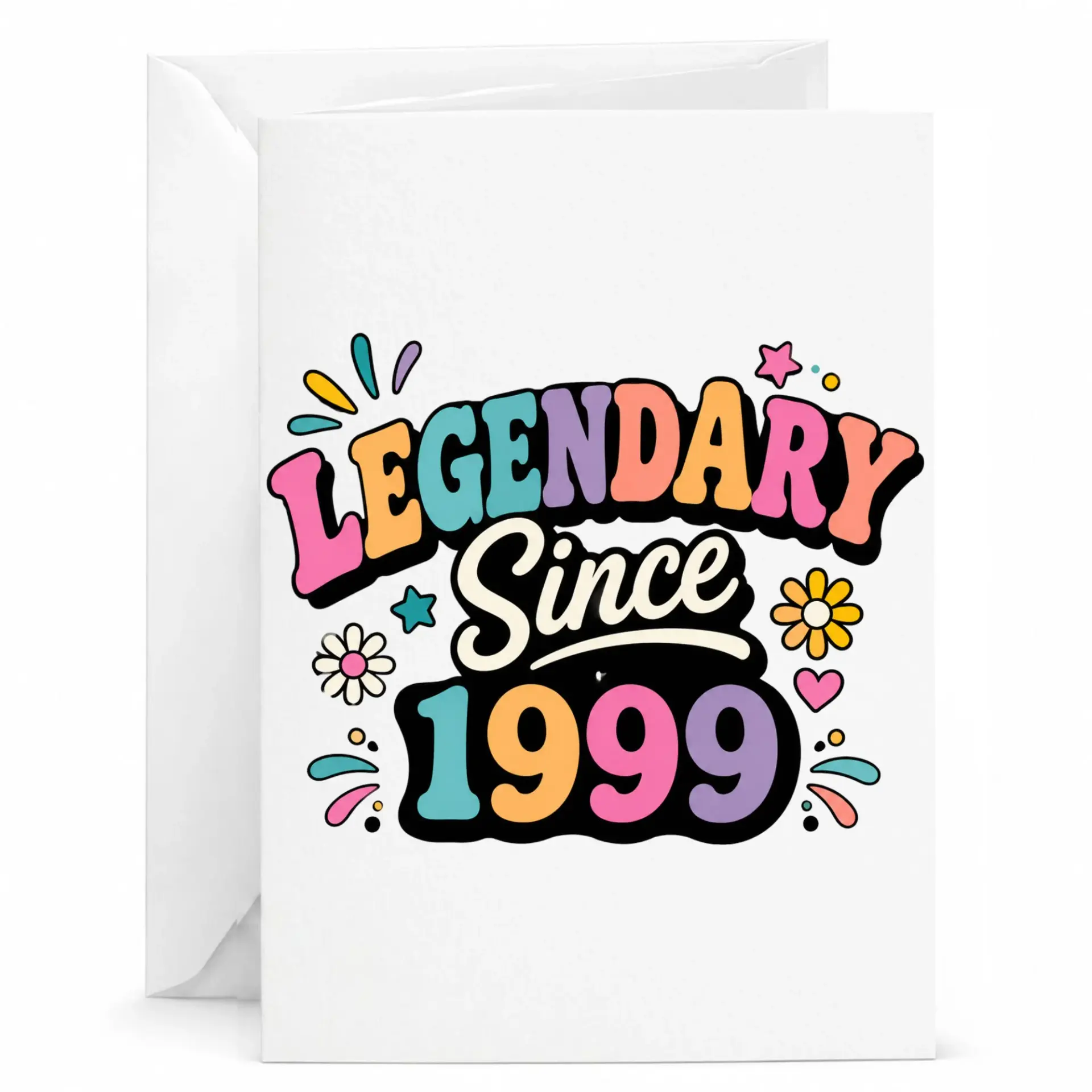 Birthday Card Legendary Since 1999 Retro Style Greeting Card for Milestone Birthday Celebration with White Envelope