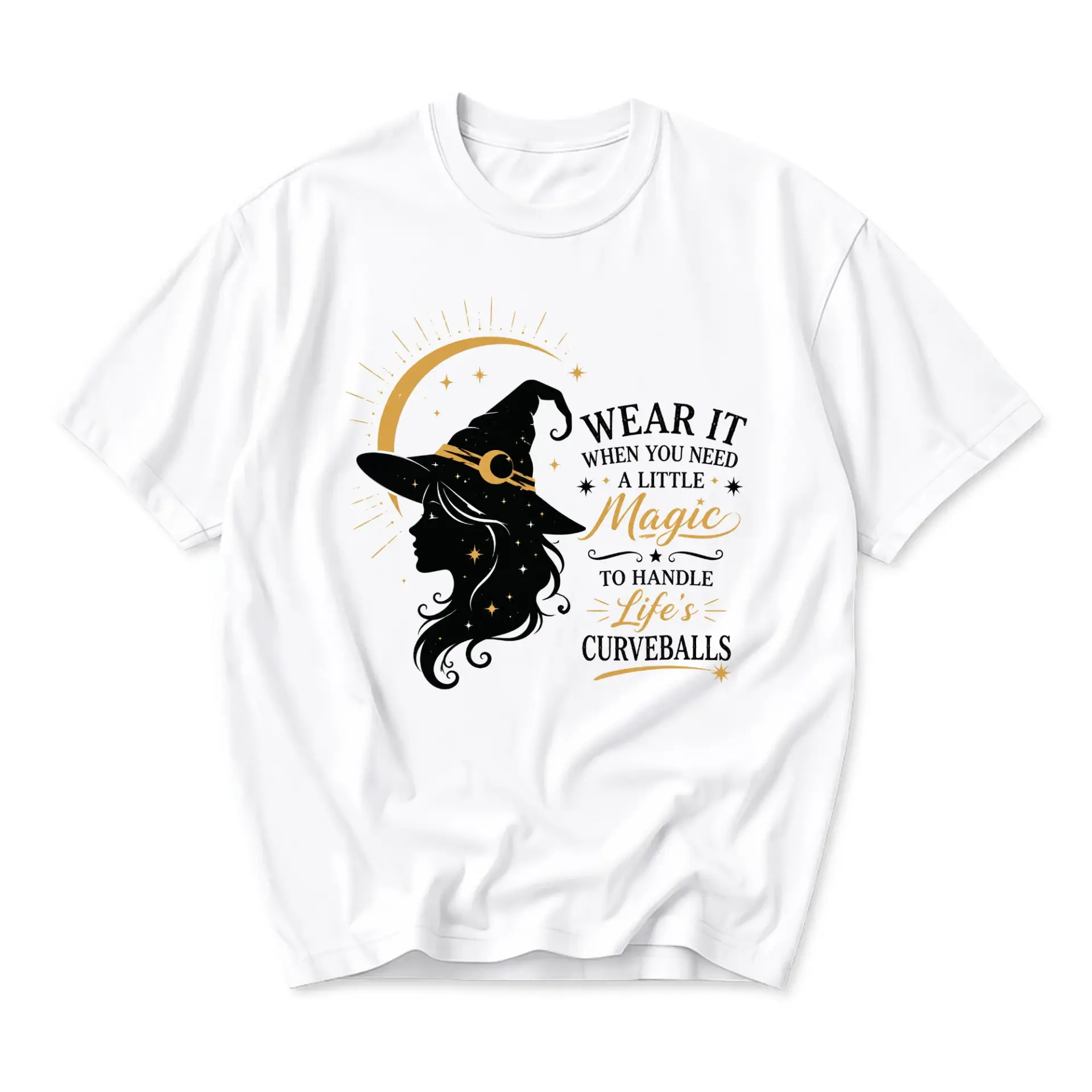 Graphic Tee Unisex Crew Neck T-Shirt Featuring Witch Illustration and Inspirational Quote for Everyday Casual Wear