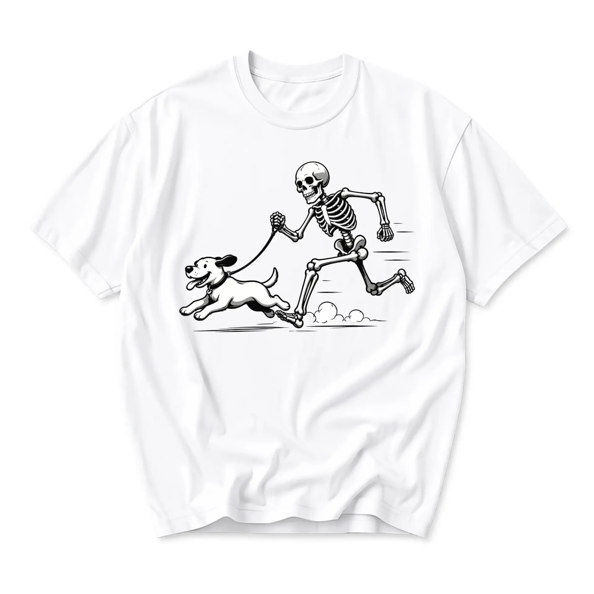 Graphic Tee Skeleton Walking Dog Unisex Crew Neck Casual Everyday Short Sleeve Cotton Blend Apparel White Shirt