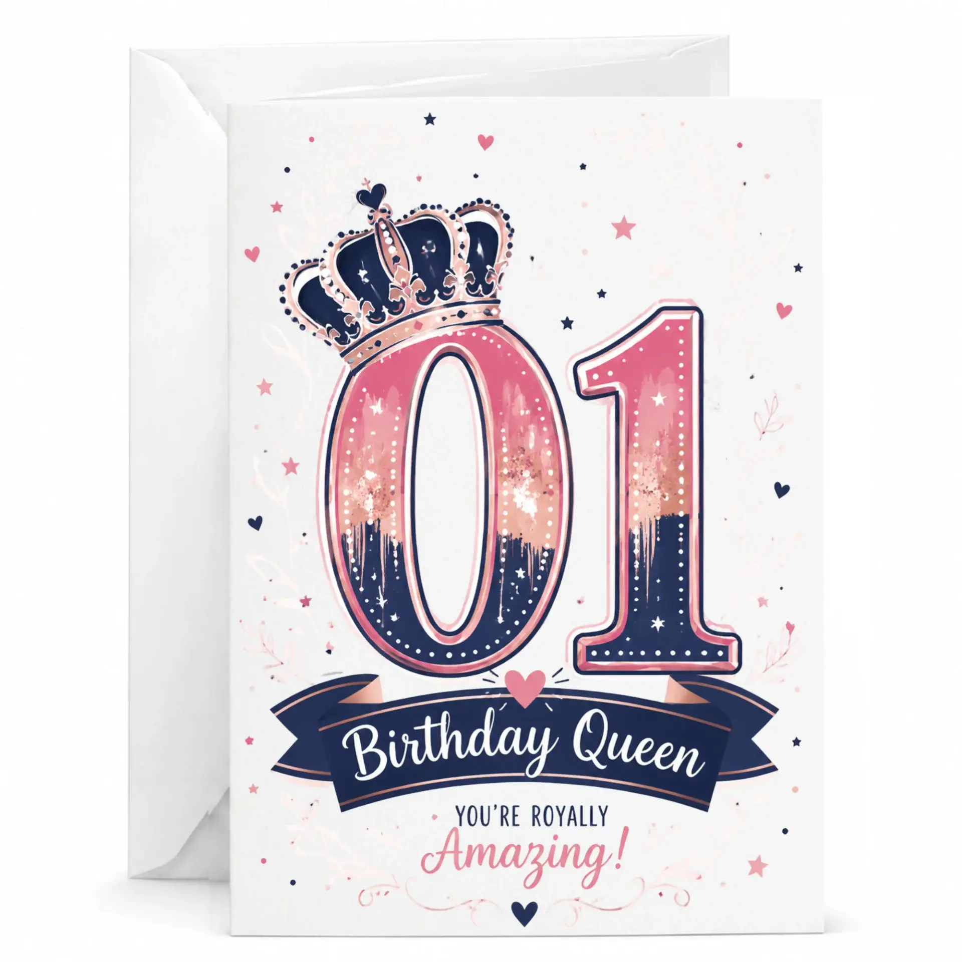 Birthday Card for Her Birthday Queen Crown Design Elegant Greeting Card for Milestone Celebration with Envelope