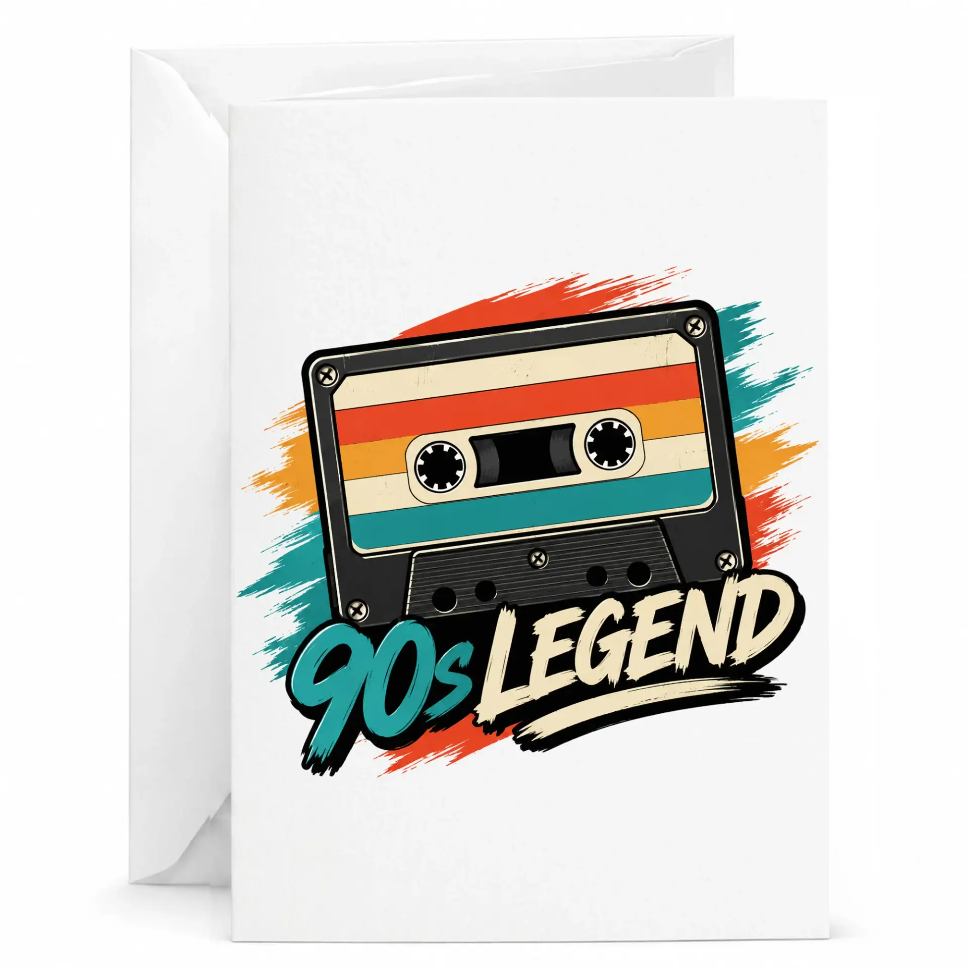 Greeting Card 90s Legend Retro Cassette Tape Design for Nostalgic Music Lovers and Vintage Enthusiasts