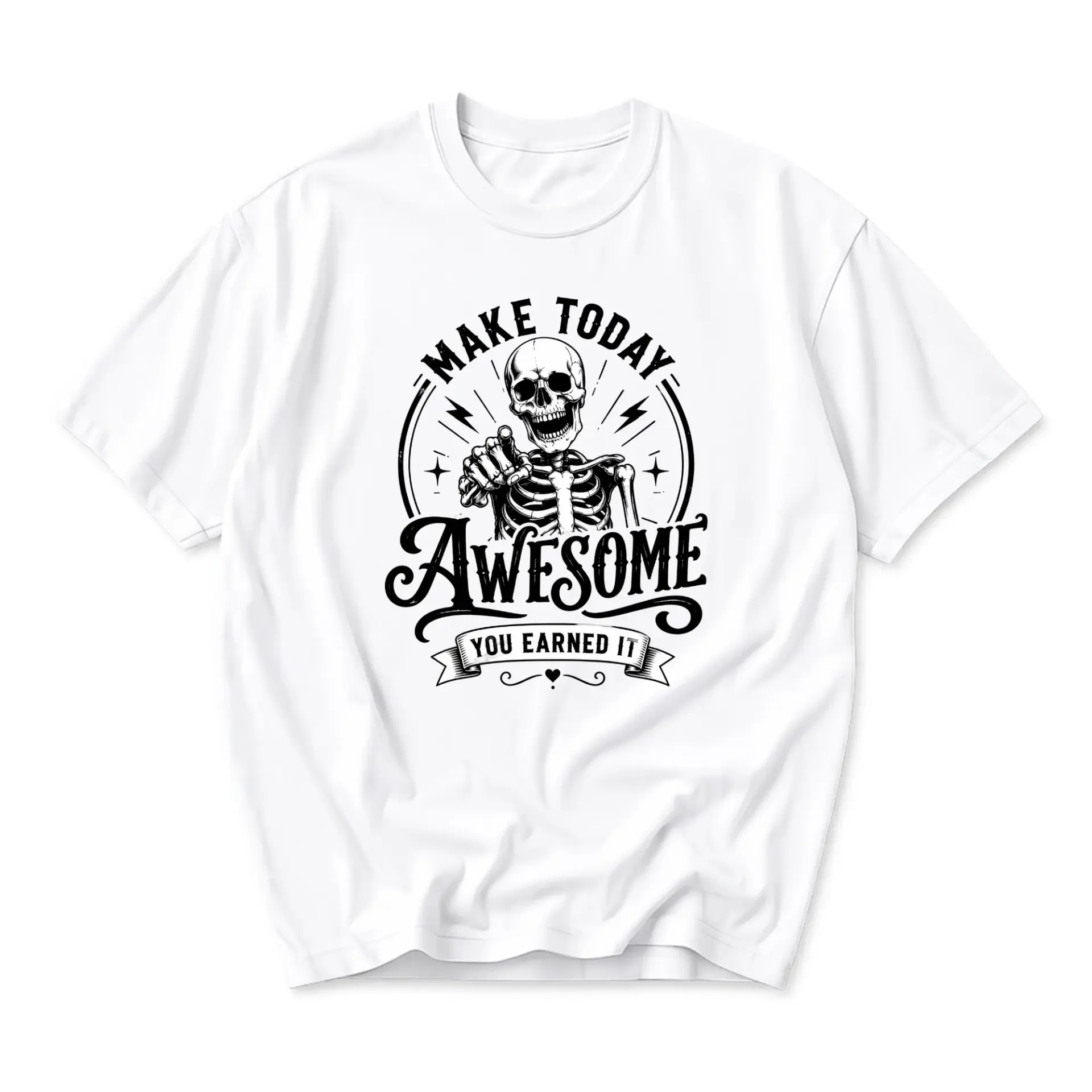 Graphic Tee Make Today Awesome Skull Unisex T-Shirt Funny Motivational Skeleton Crew Neck Casual Everyday Shirt
