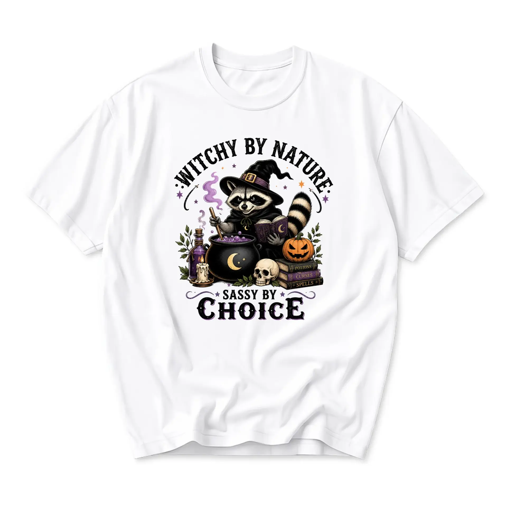Funny Shirt Witchy by Nature Sassy by Choice Raccoon Graphic Tee Unisex Crew Neck Casual Cotton Blend Apparel