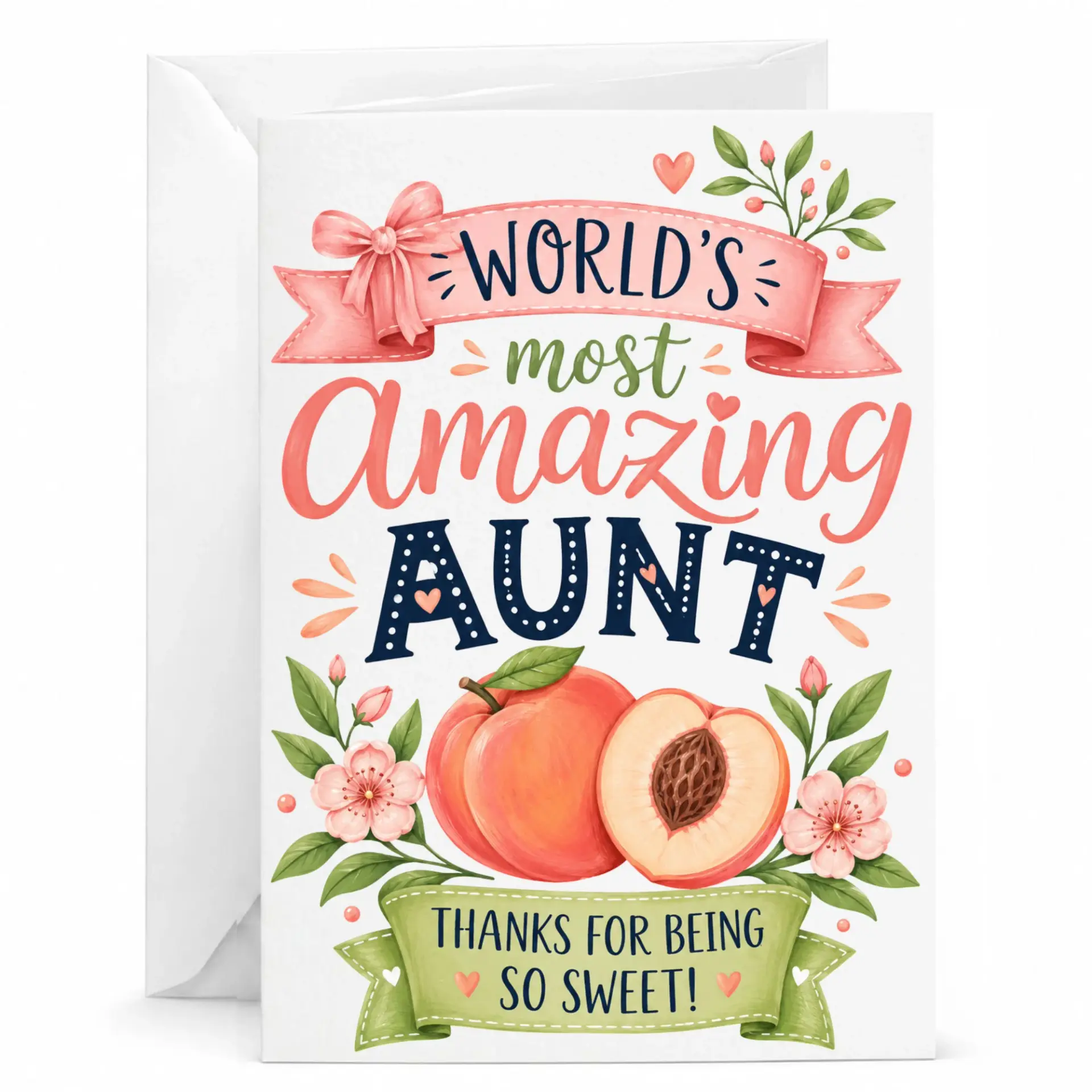 Greeting Card for Aunt Featuring Illustration and Sweet Folded 5x7 Inch Personal Family