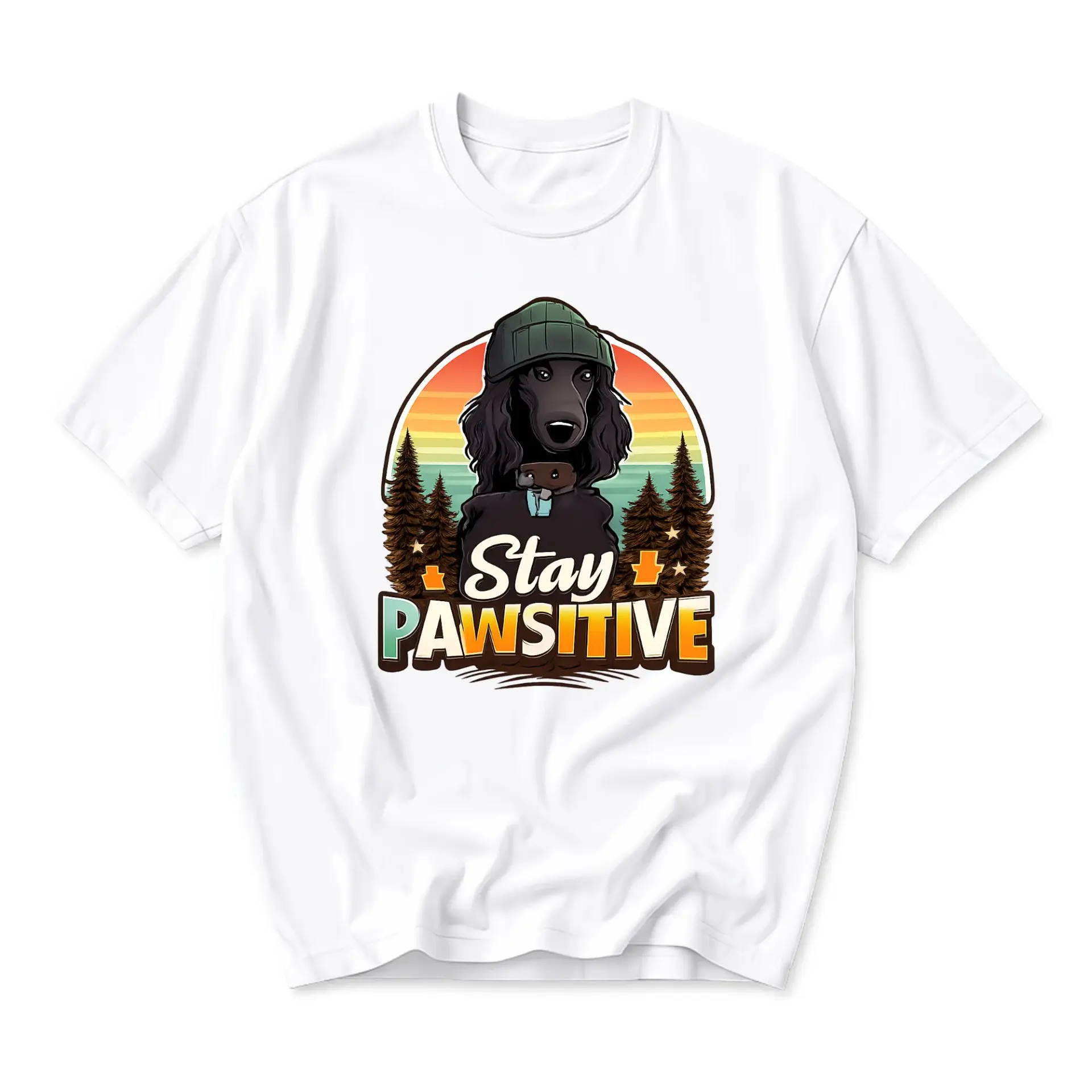Graphic Tee Stay Pawsitive Dog Illustration Unisex Casual Crew Neck T-Shirt