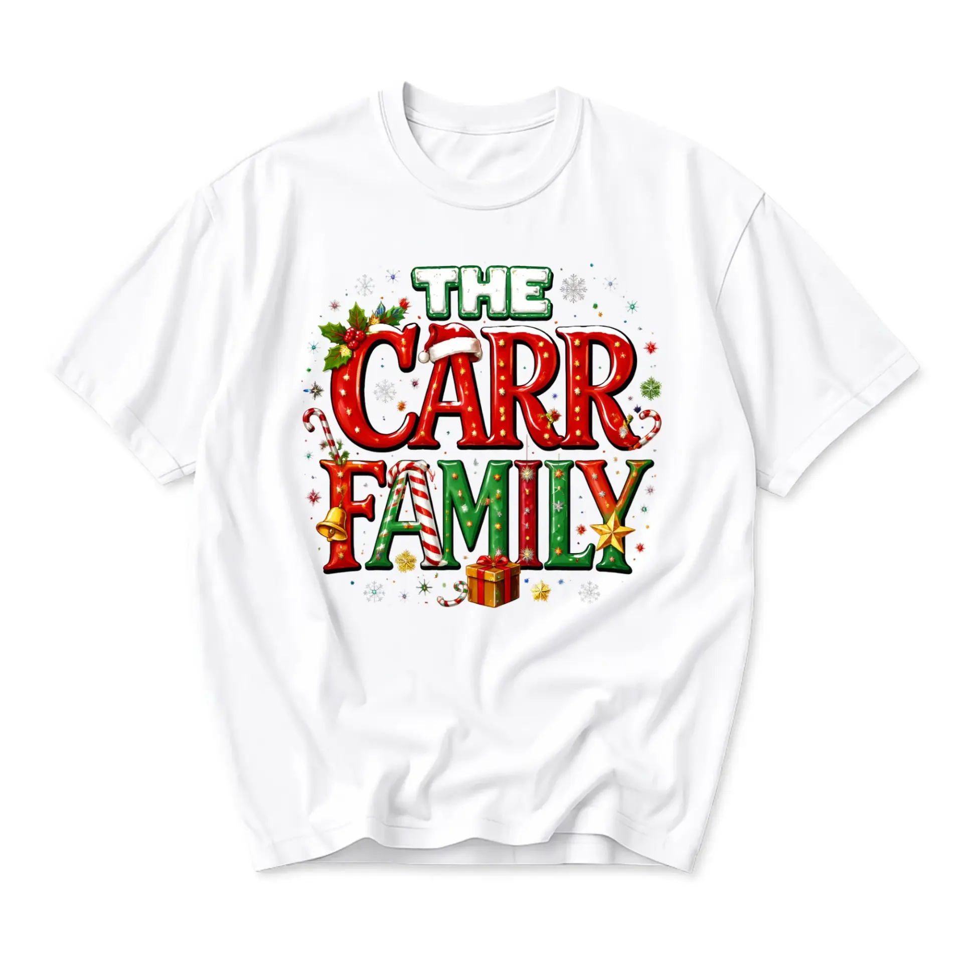 Graphic Tee the Carr Family Personalized Christmas Holiday Design Unisex Casual Crew Neck Soft Cotton Short Sleeve