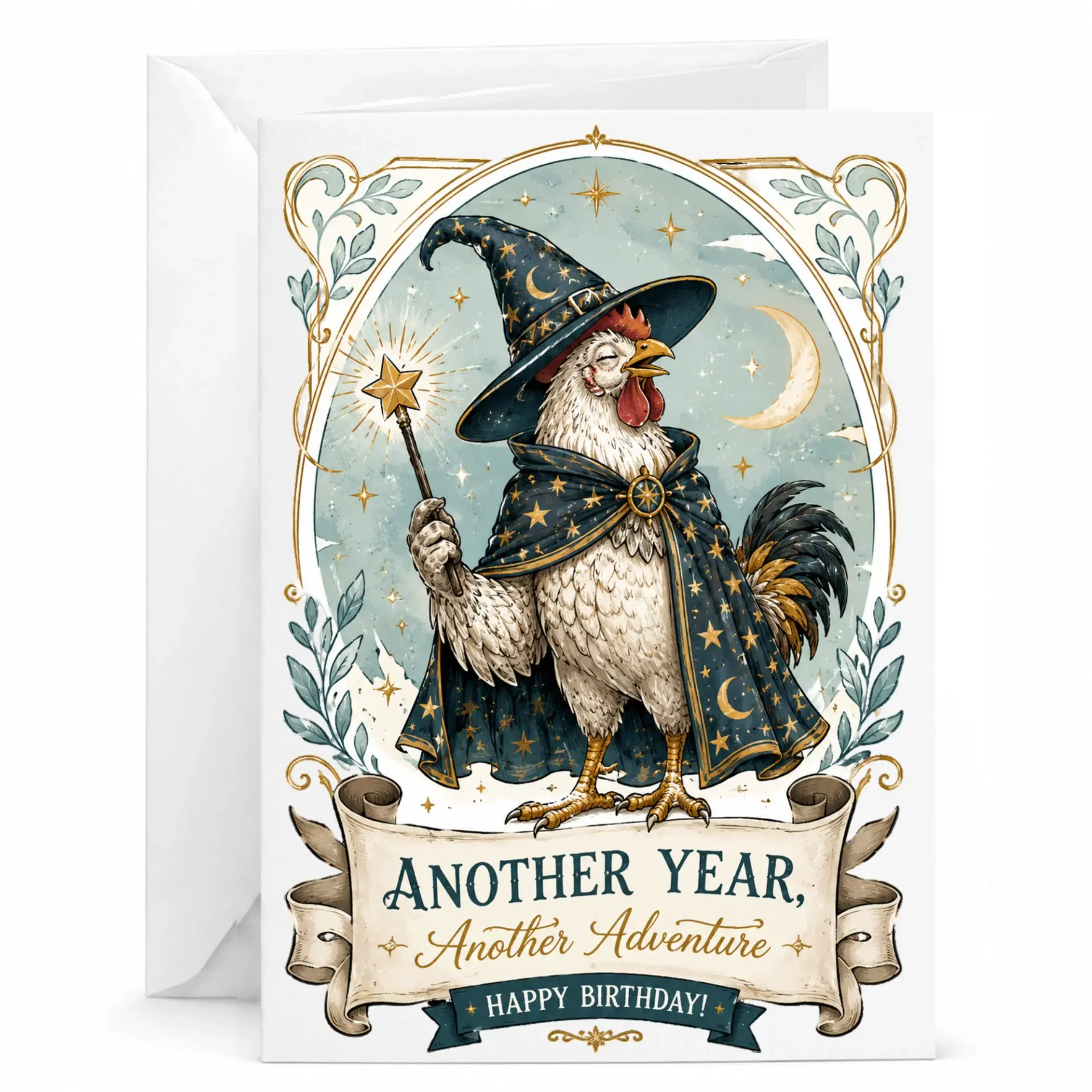 Birthday Card Funny Chicken Design Whimsical Fantasy Greeting with Envelope for Friends and Family