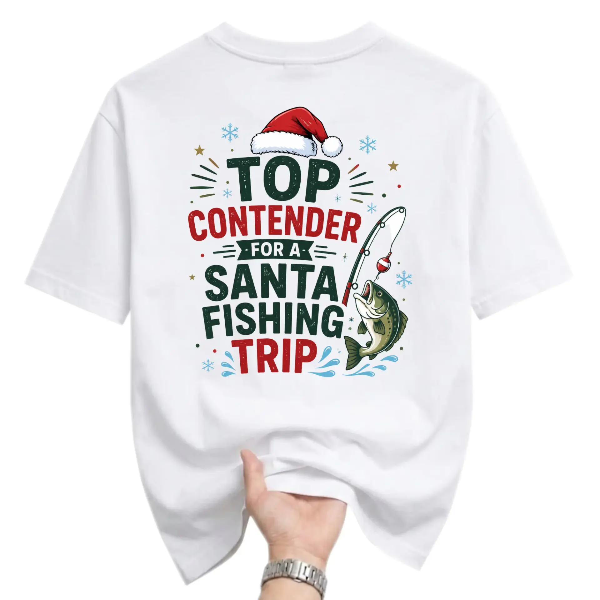 Funny Shirt Top for a Santa Fishing Trip Unisex Graphic Tee Casual Holiday Humor Apparel Cotton Blend