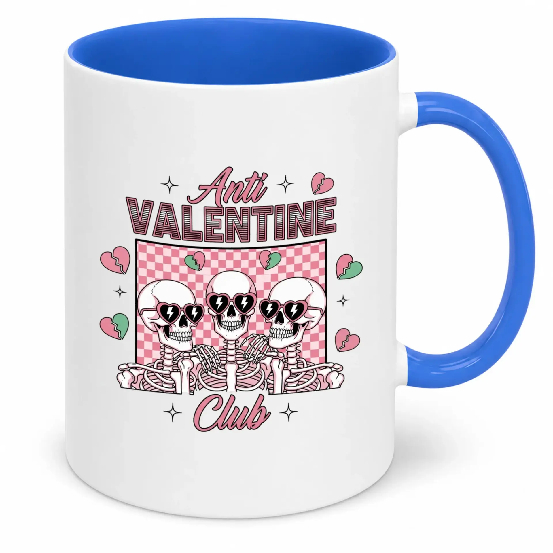 Funny Anti Valentine Club Ceramic Coffee Mug for Valentine's Day Haters, Sarcastic Skeleton Novelty Drinkware Gift, 11oz or 15oz