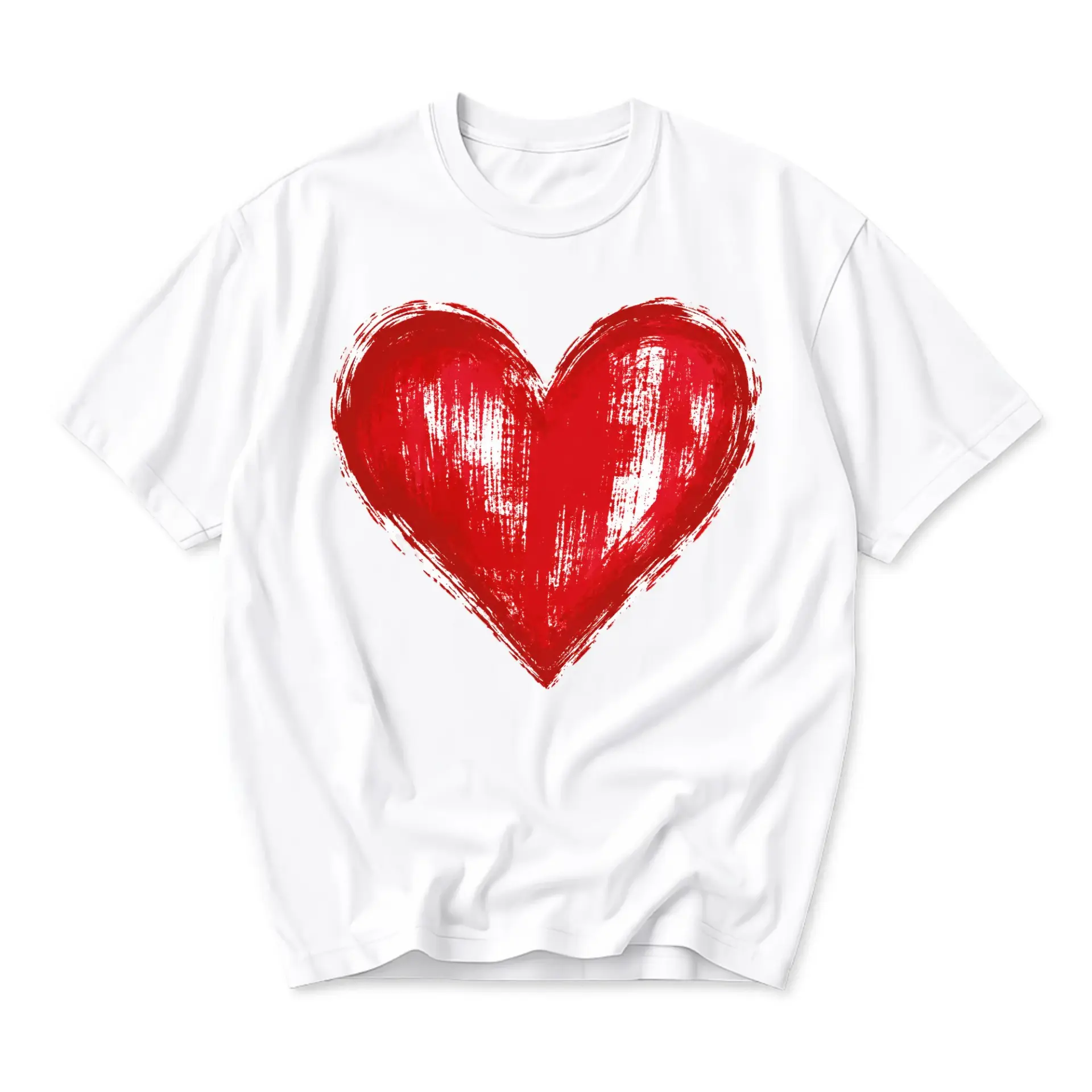 Graphic Tee Unisex Heart Shirt with Artistic Red Brushstroke Heart Design Comfortable Casual Crew Neck Cotton Top