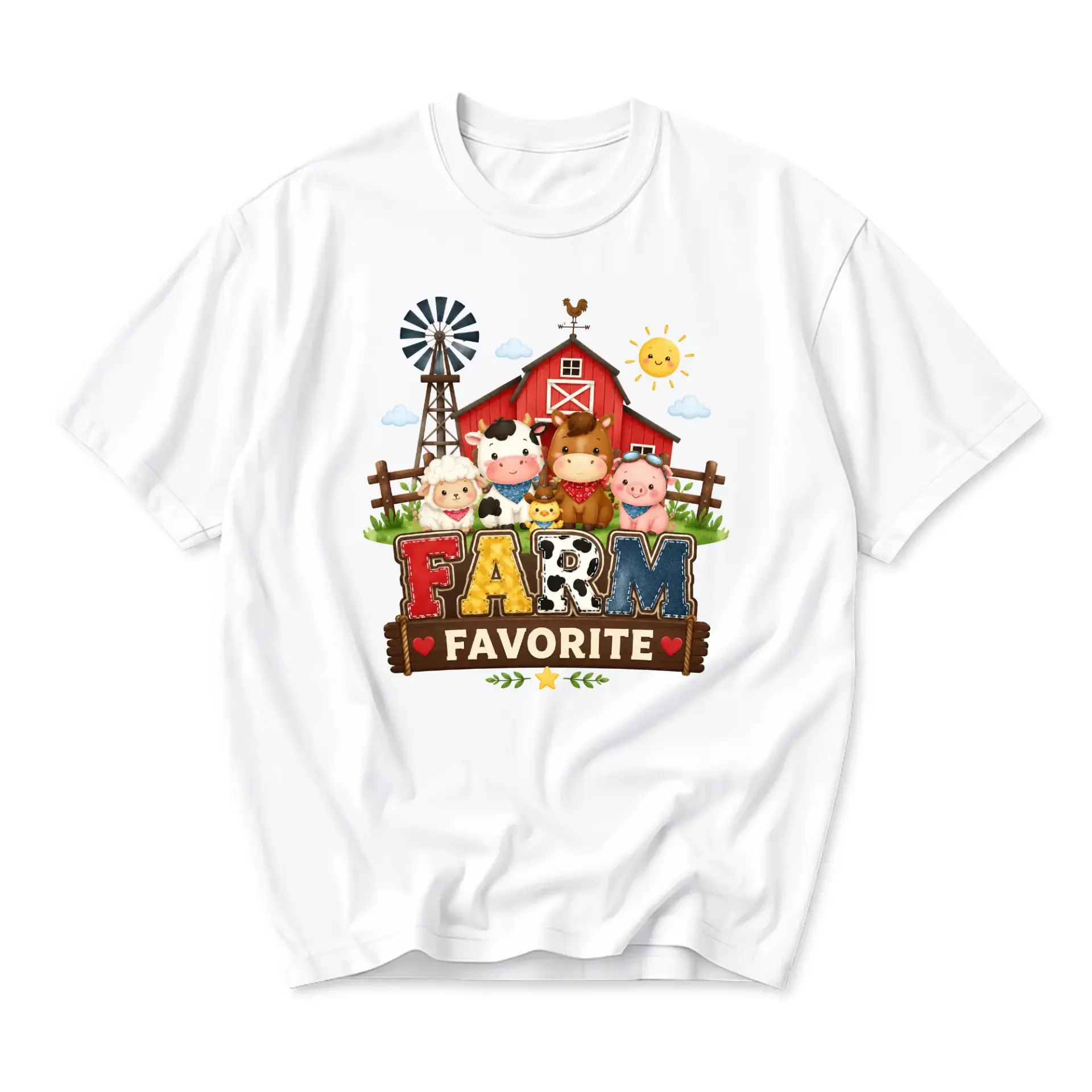 Graphic Tee Favorite Shirt Featuring Cute Animals and Country Barn Scene