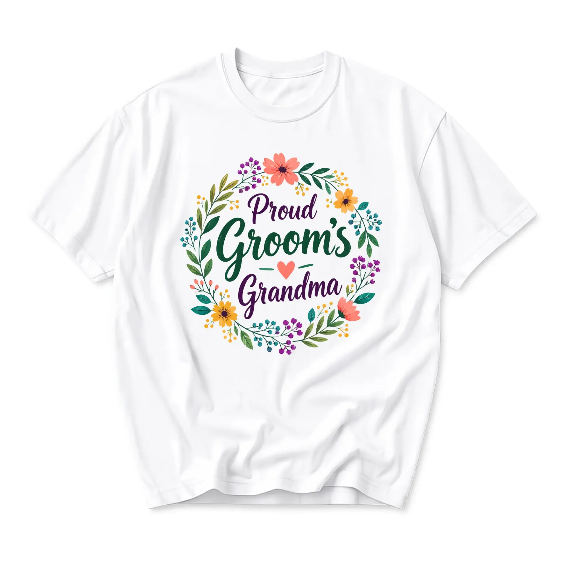 Graphic Tee Proud Groom's Grandma Floral Wreath Print Unisex Cotton Blend