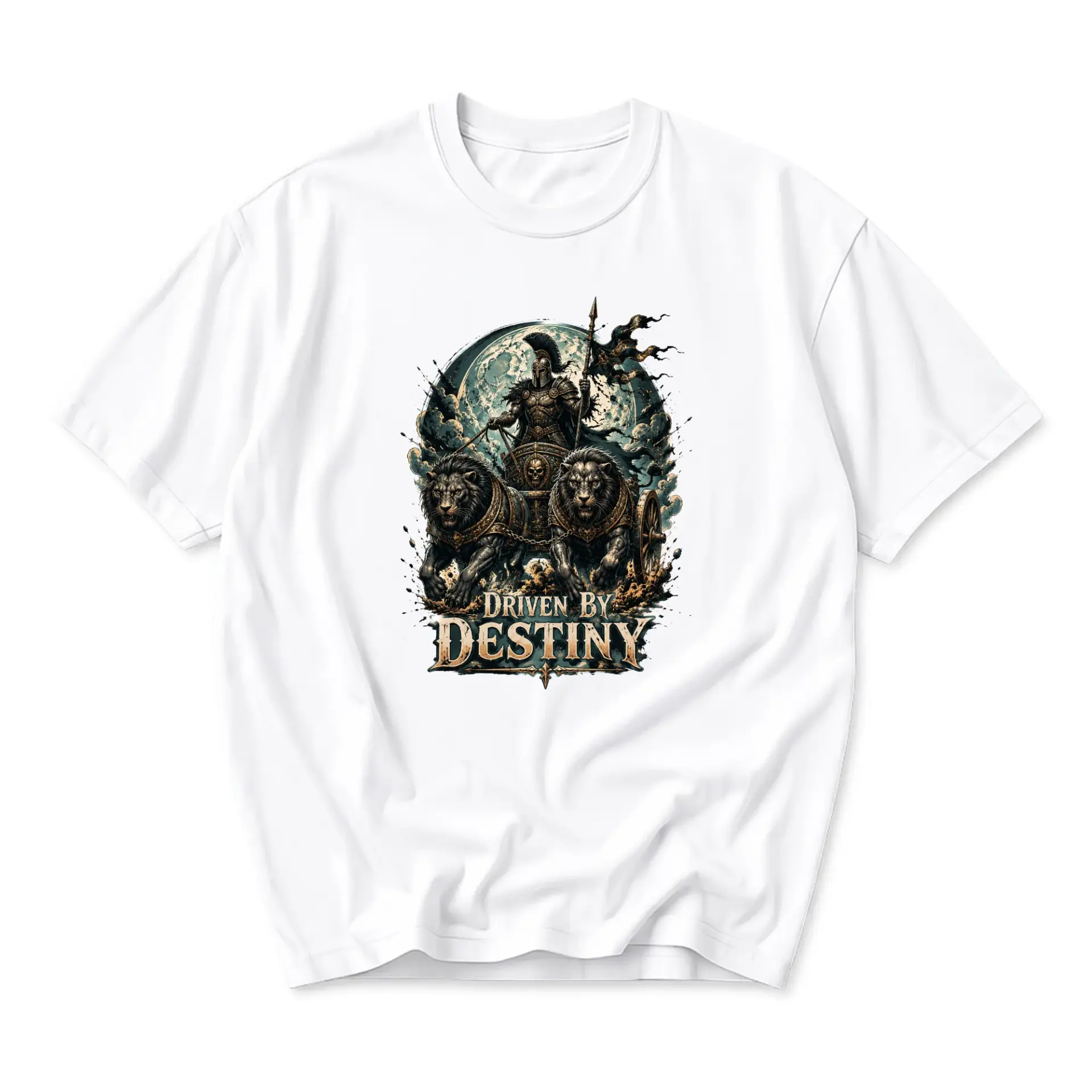 Graphic Tee Driven by Destiny Warrior Chariot Unisex Crew Neck Casual Everyday Short Sleeve Cotton Apparel White