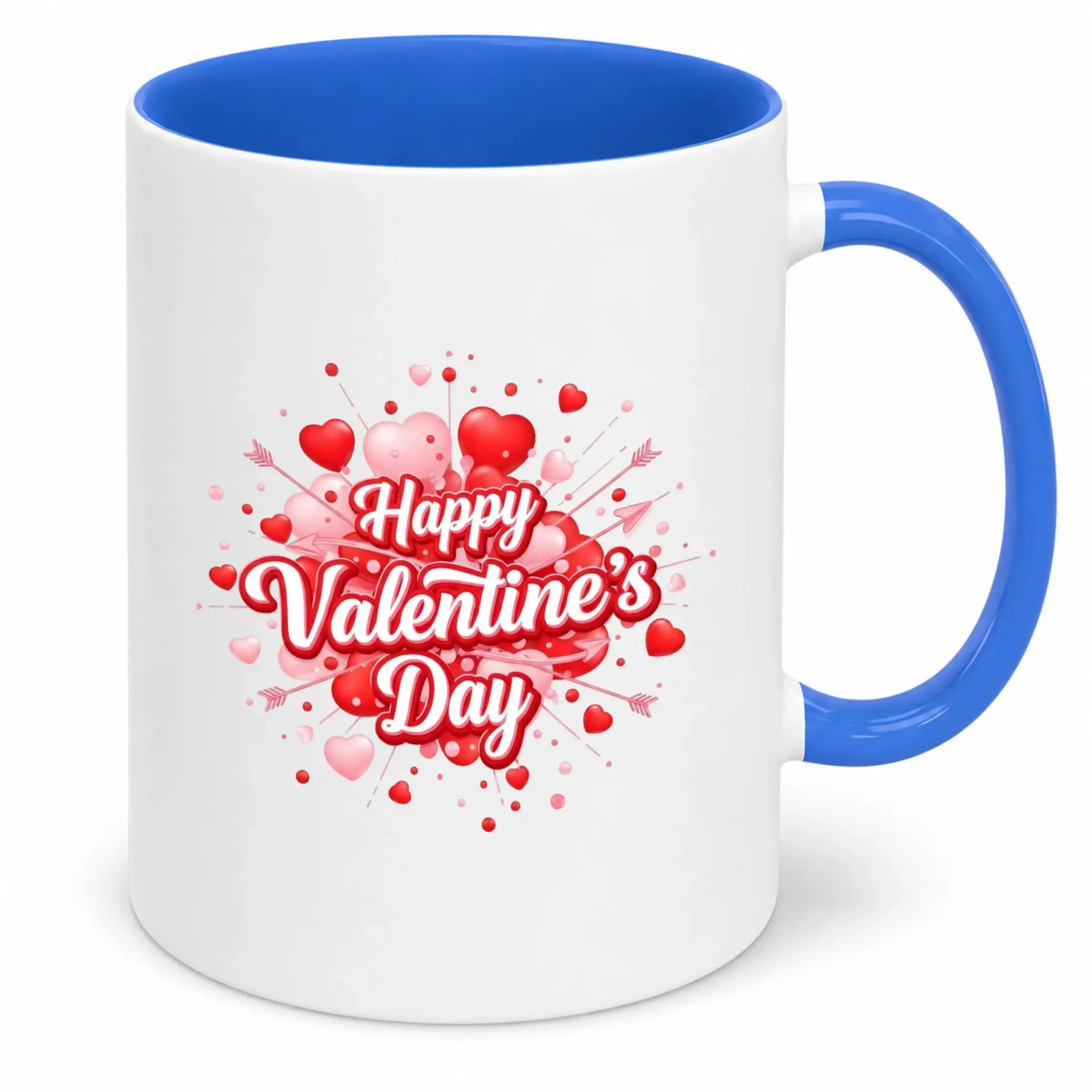 Happy Valentine's Day Ceramic Coffee Mug with Hearts and Arrows Design, Festive Tea Cup for Love Season Celebration, Gift for Him Her